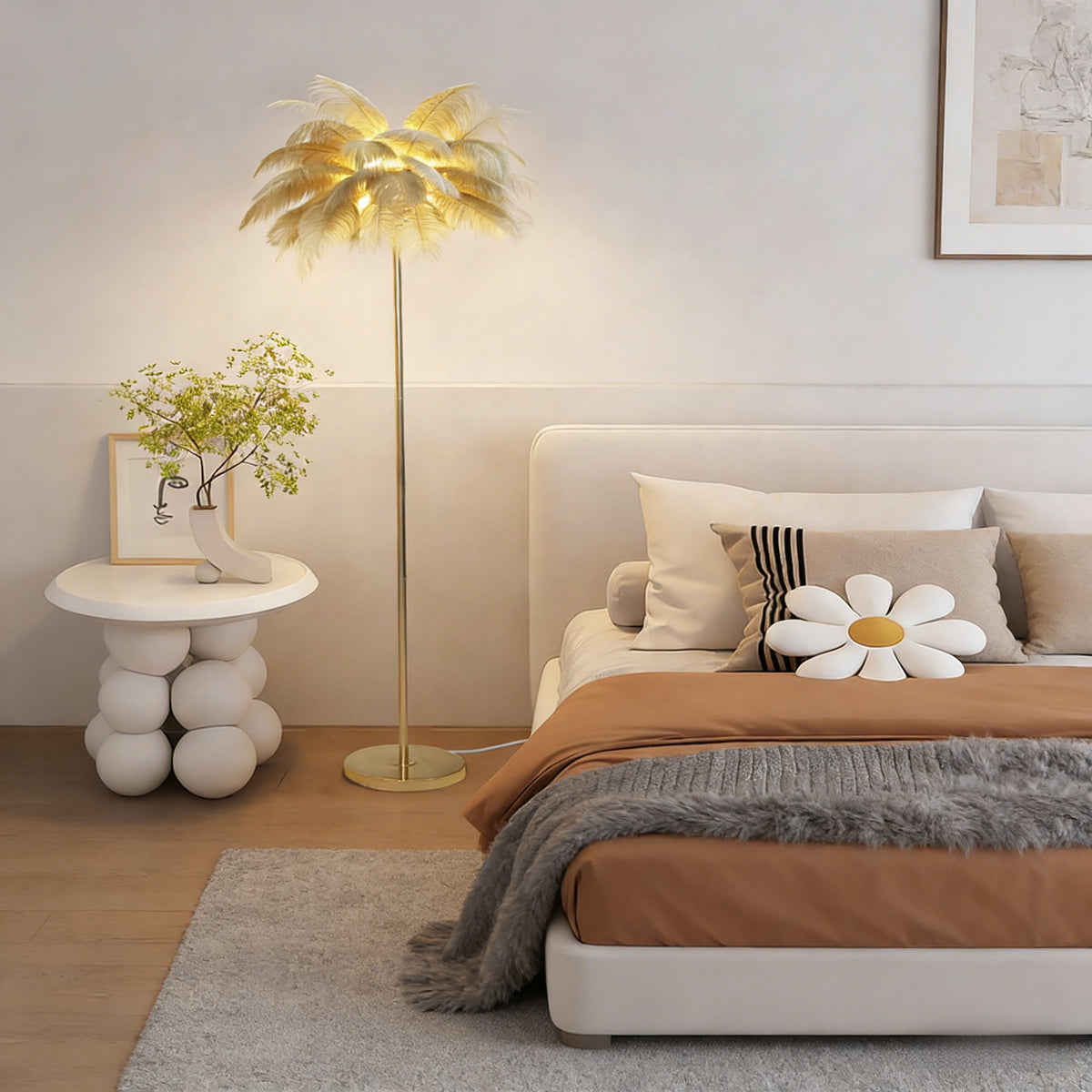 Nordic Ostrich Feather Floor Lamp, 3-Color LED, 110-265V, Romantic Luxury Light