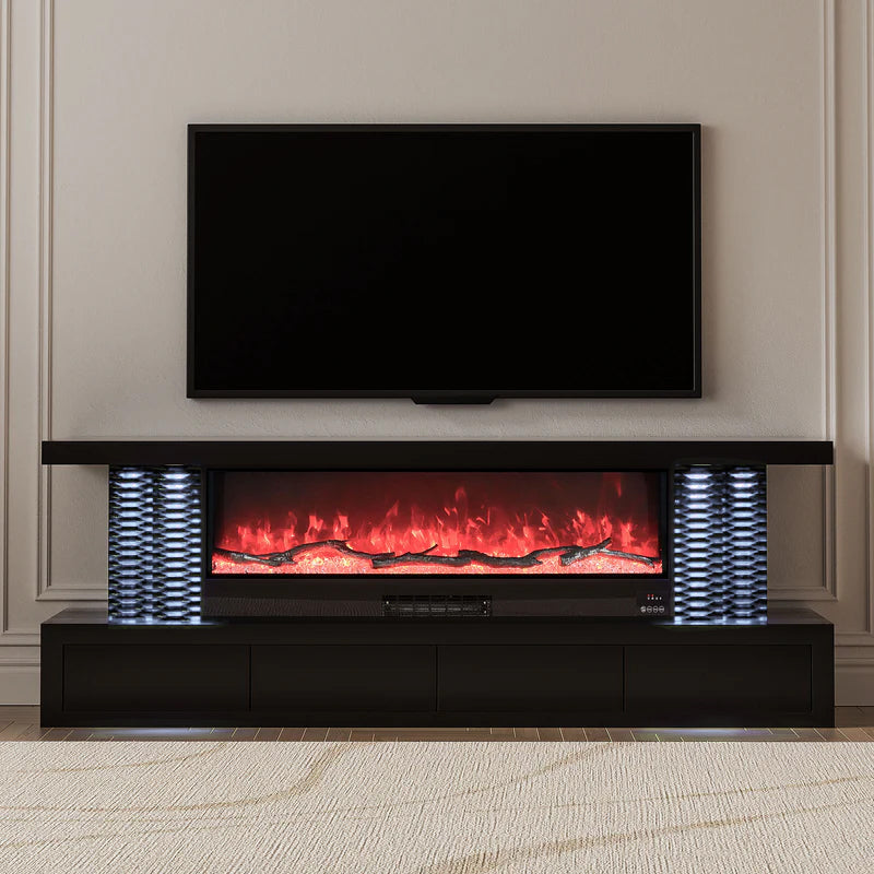 Fully Assembled 71" TV Stand LED Mirrored Fireplace