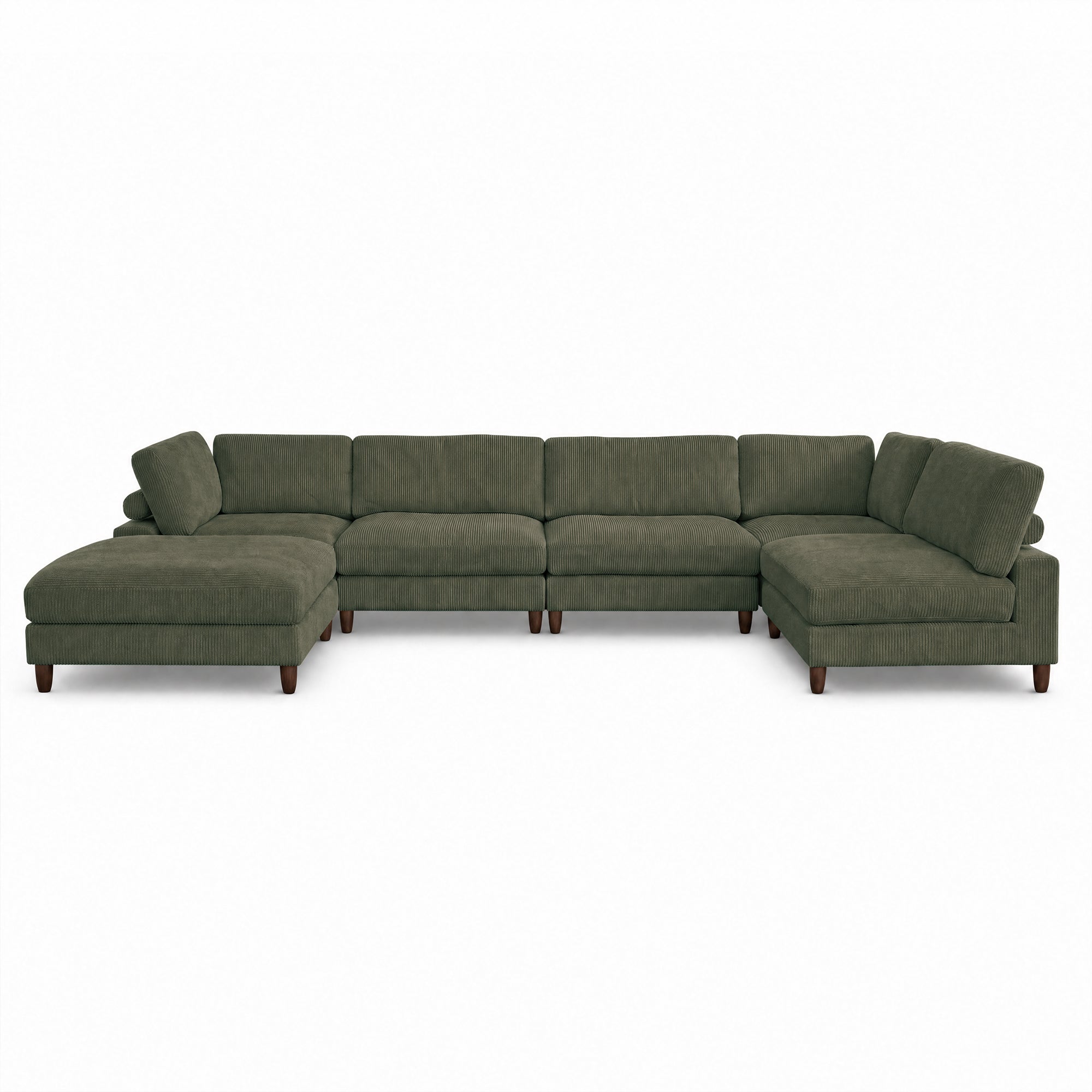 Solid Wood Frame Corduroy Modular Sofa Green