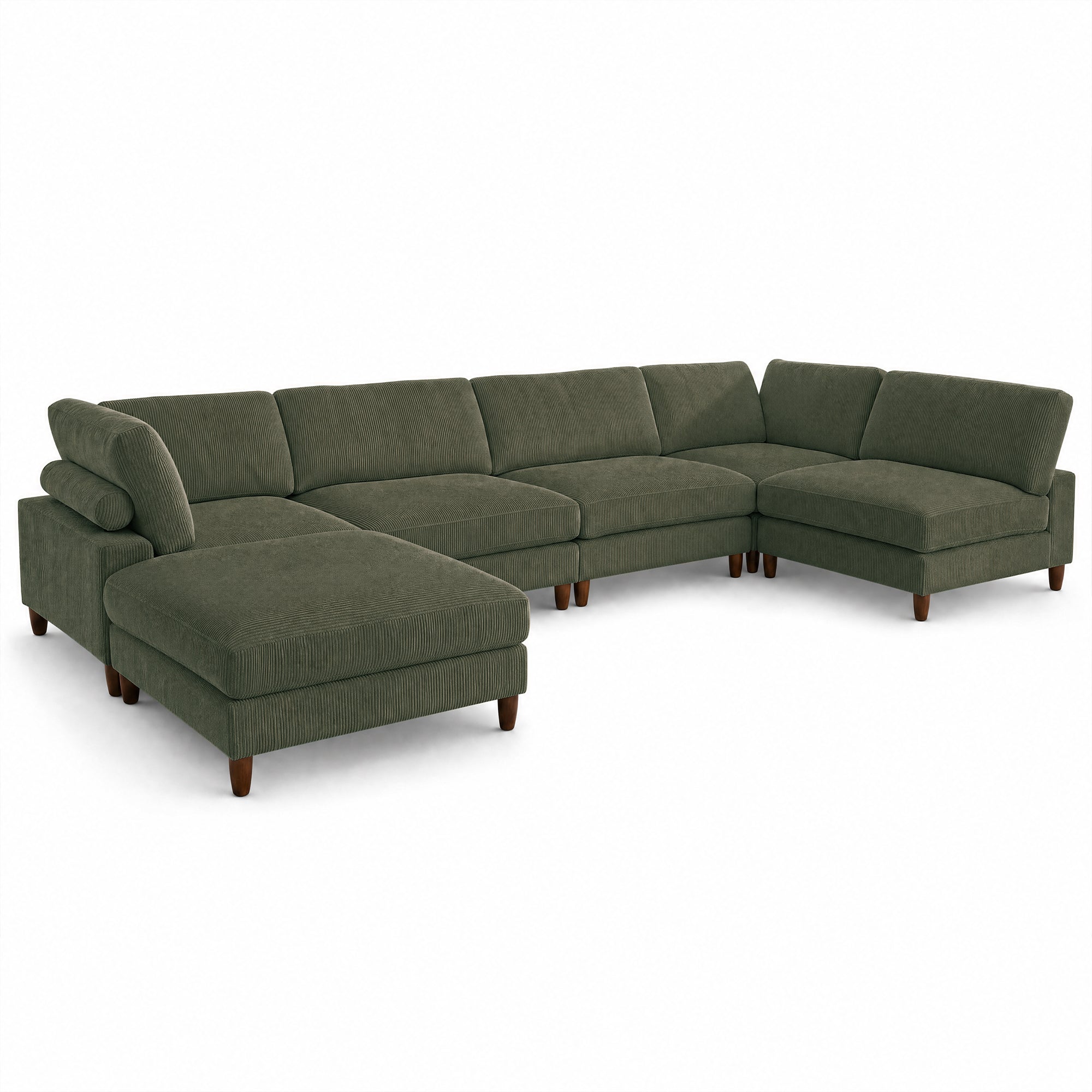 Solid Wood Frame Corduroy Modular Sofa Green