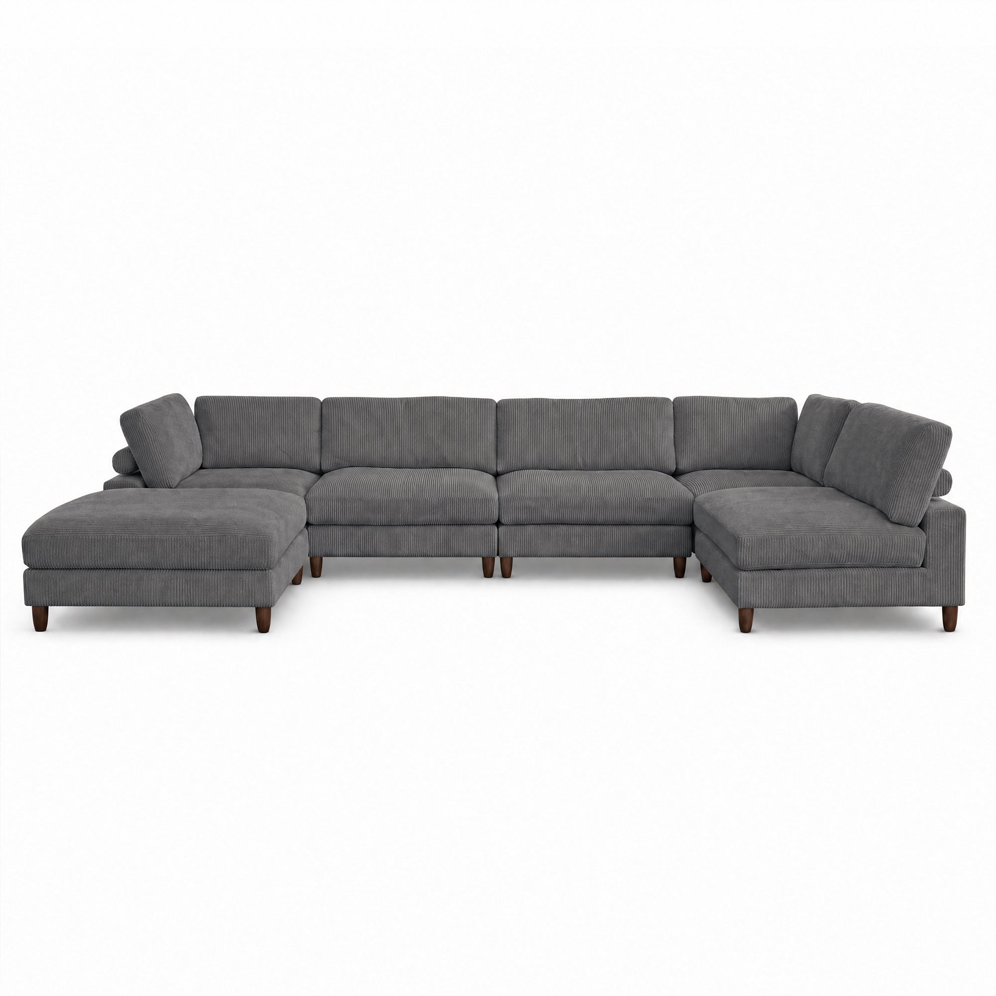 Solid Wood Frame Corduroy Modular Sofa Gray