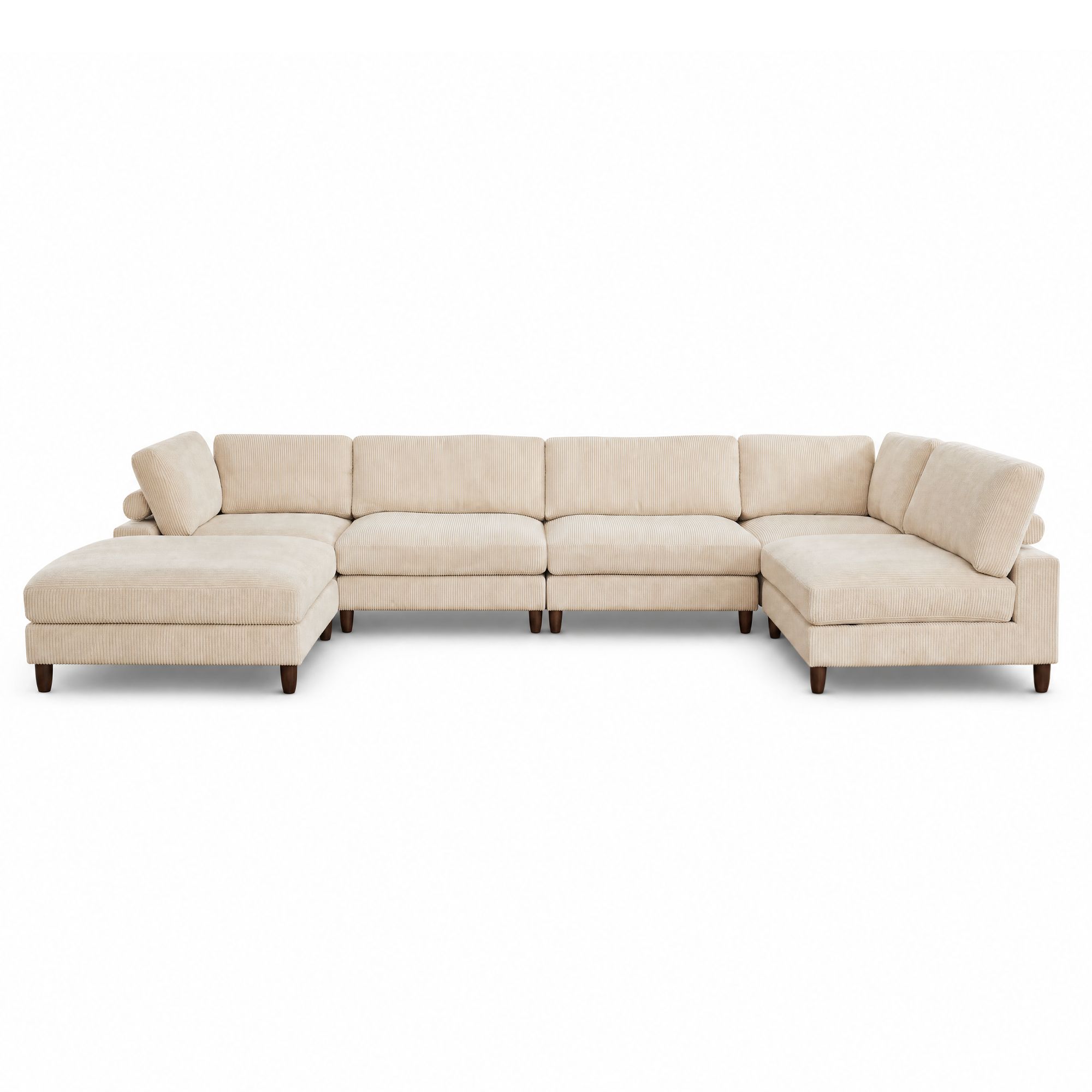 Piece Solid Wood Frame Corduroy Modular Sofa White