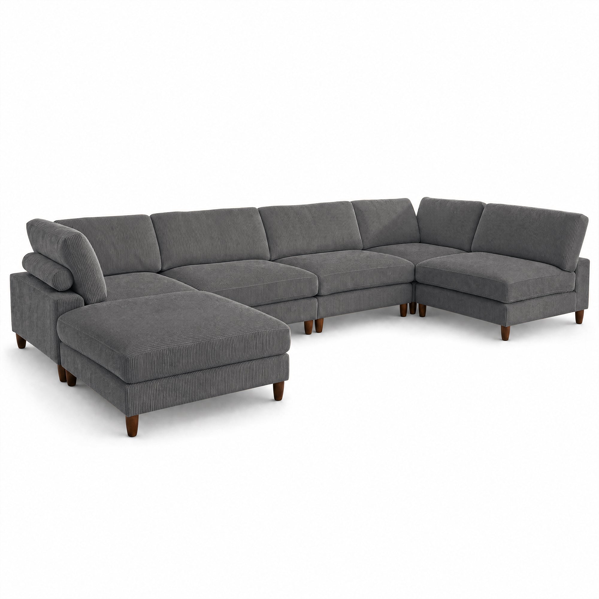 Solid Wood Frame Corduroy Modular Sofa Gray