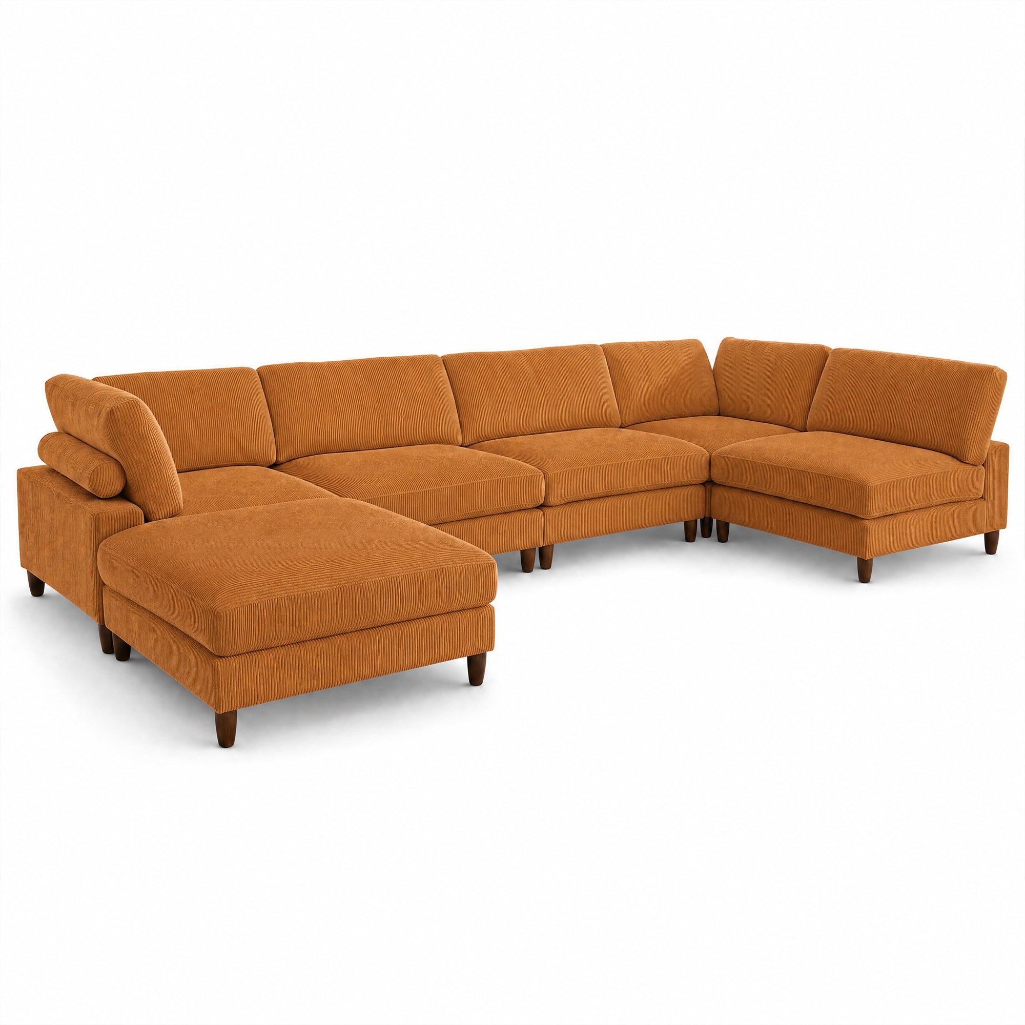 Solid Wood Frame Corduroy Modular Sofa Yellow