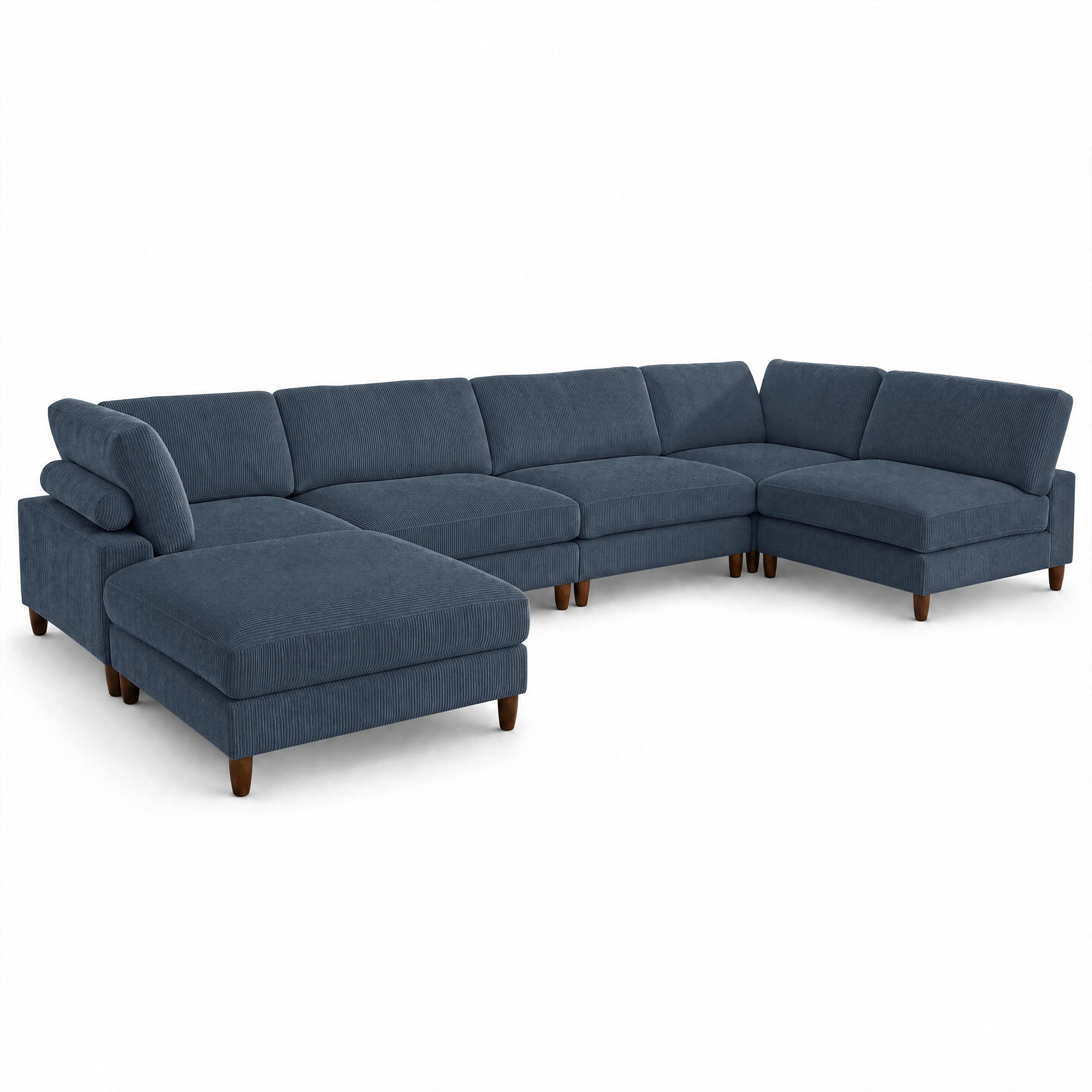 Solid Wood Frame Corduroy Modular Sofa Blue