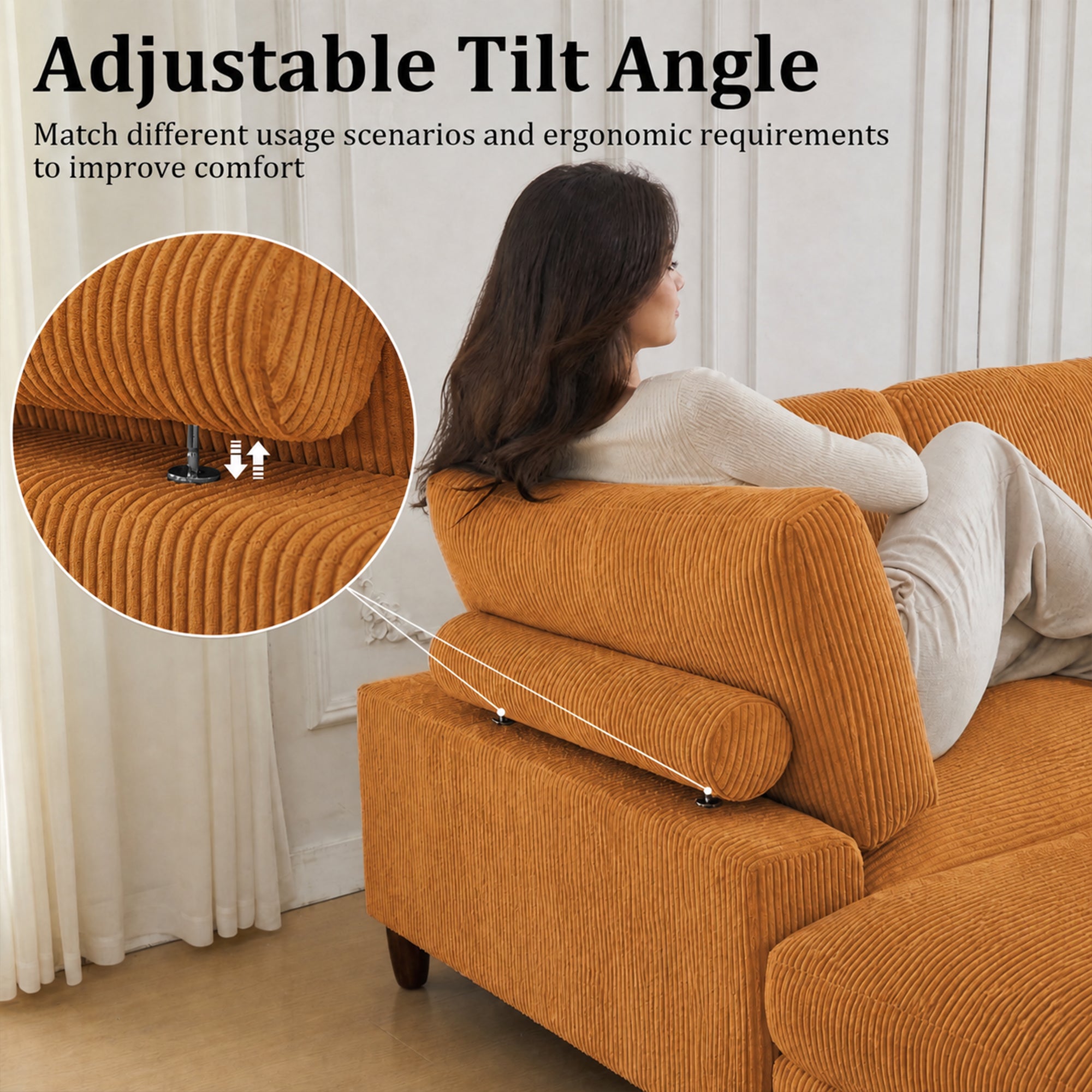 Solid Wood Frame Corduroy Modular Sofa Yellow