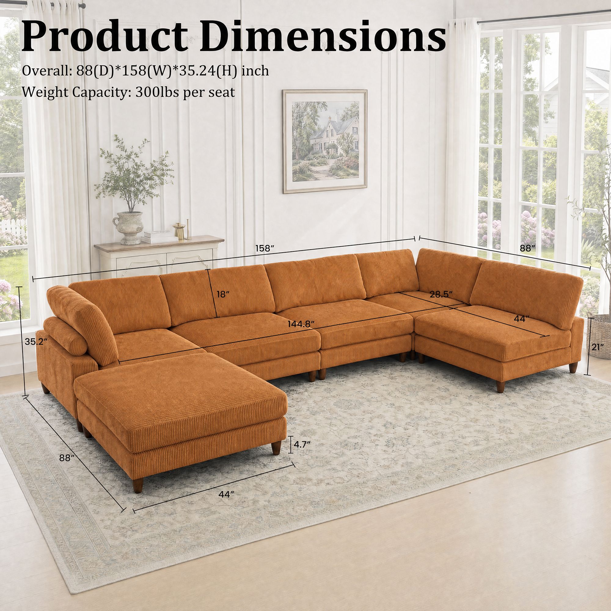 Solid Wood Frame Corduroy Modular Sofa Yellow