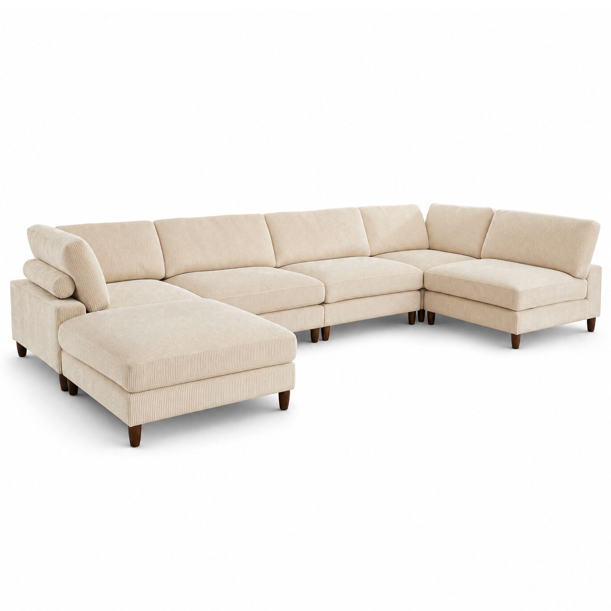 Piece Solid Wood Frame Corduroy Modular Sofa White