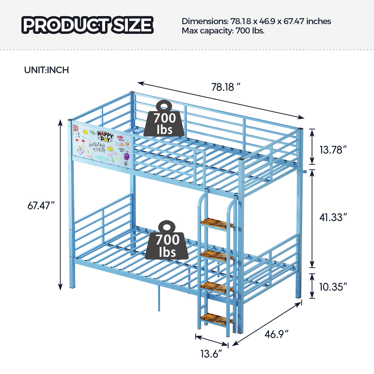 Metal Bunk Bed Frame with Full-length