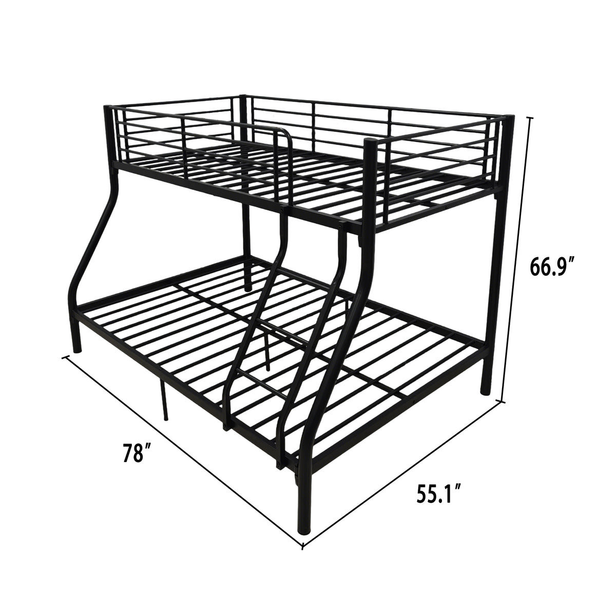 Metal Bunk Bed Frame- Twin Over Full Size, with Ladder & Steel Frame Support Black