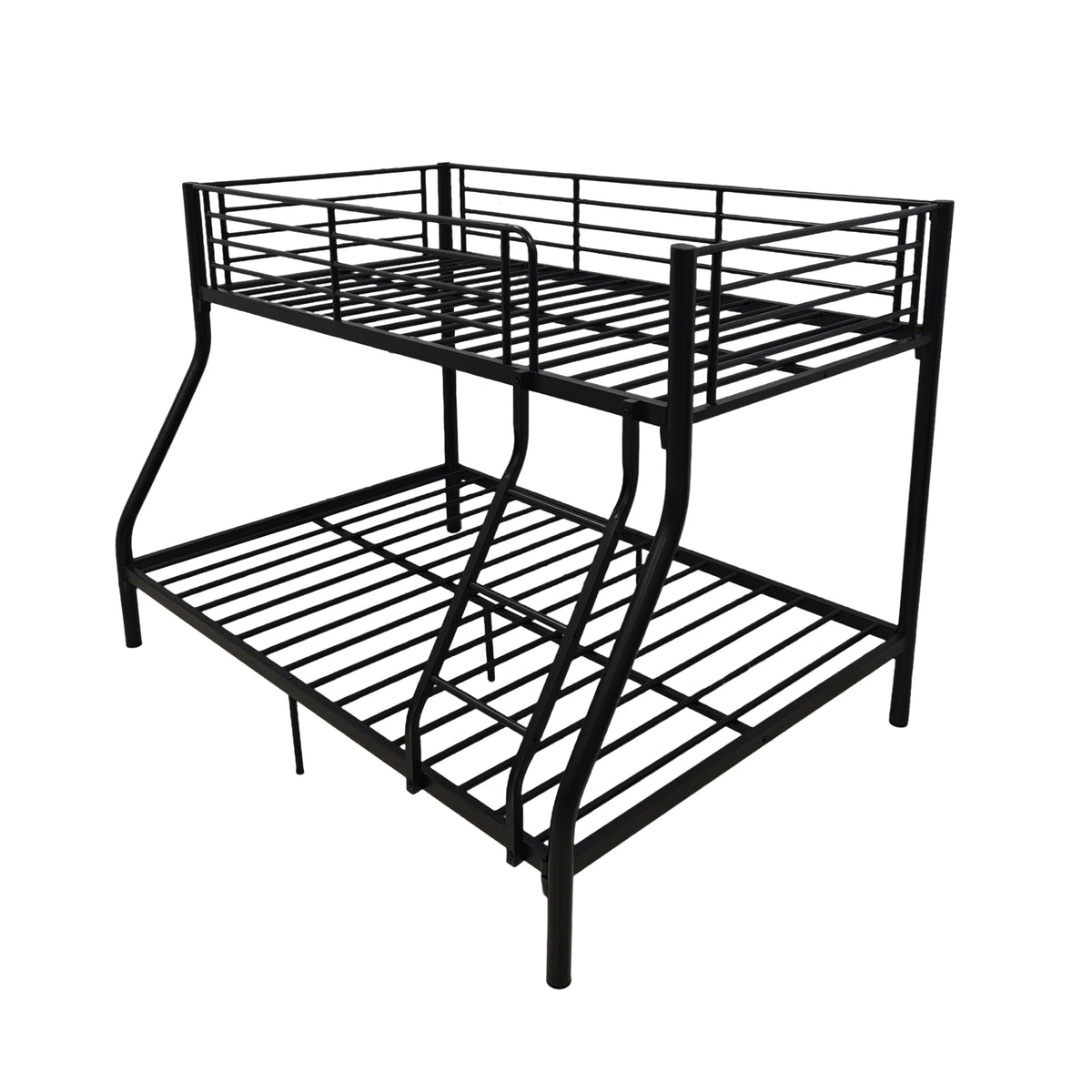 Metal Bunk Bed Frame- Twin Over Full Size, with Ladder & Steel Frame Support Black