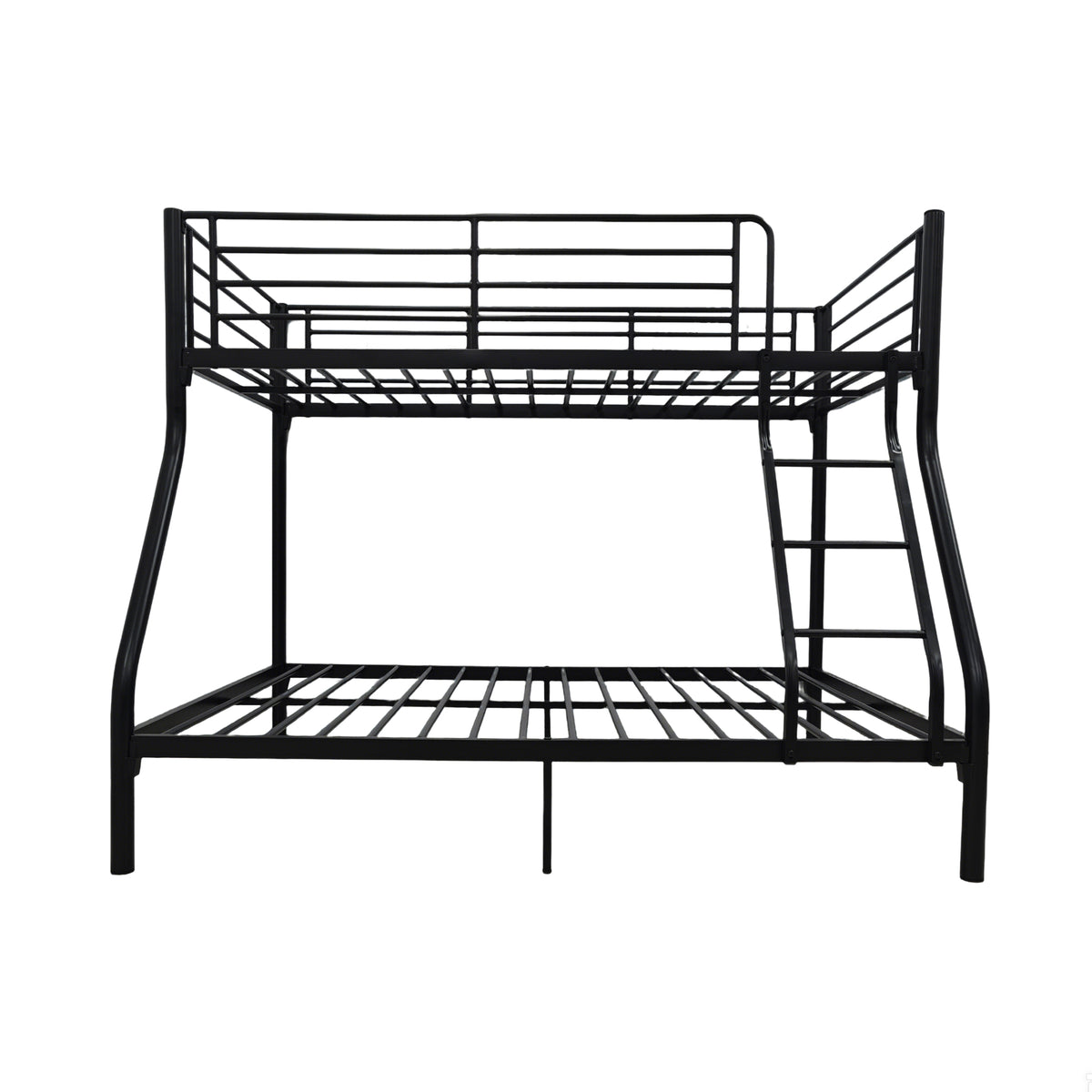 Metal Bunk Bed Frame- Twin Over Full Size, with Ladder & Steel Frame Support Black