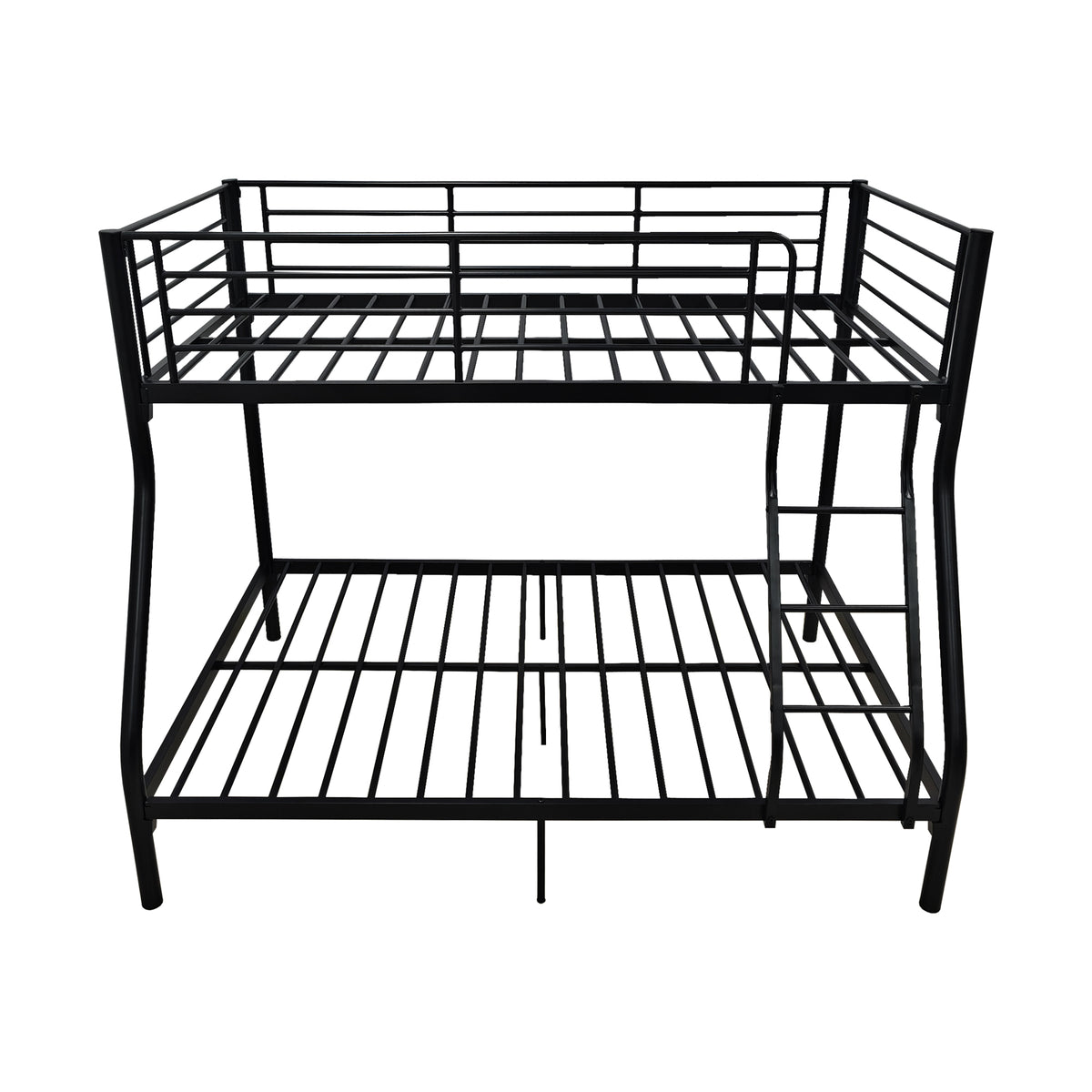Metal Bunk Bed Frame- Twin Over Full Size, with Ladder & Steel Frame Support Black