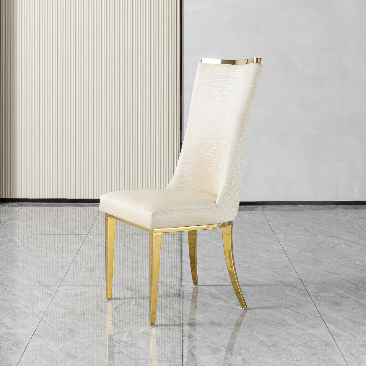 stainless steel dining chairs, high back upholstered dining chairs, cream pu leather dining chairs 4pcs/CTN