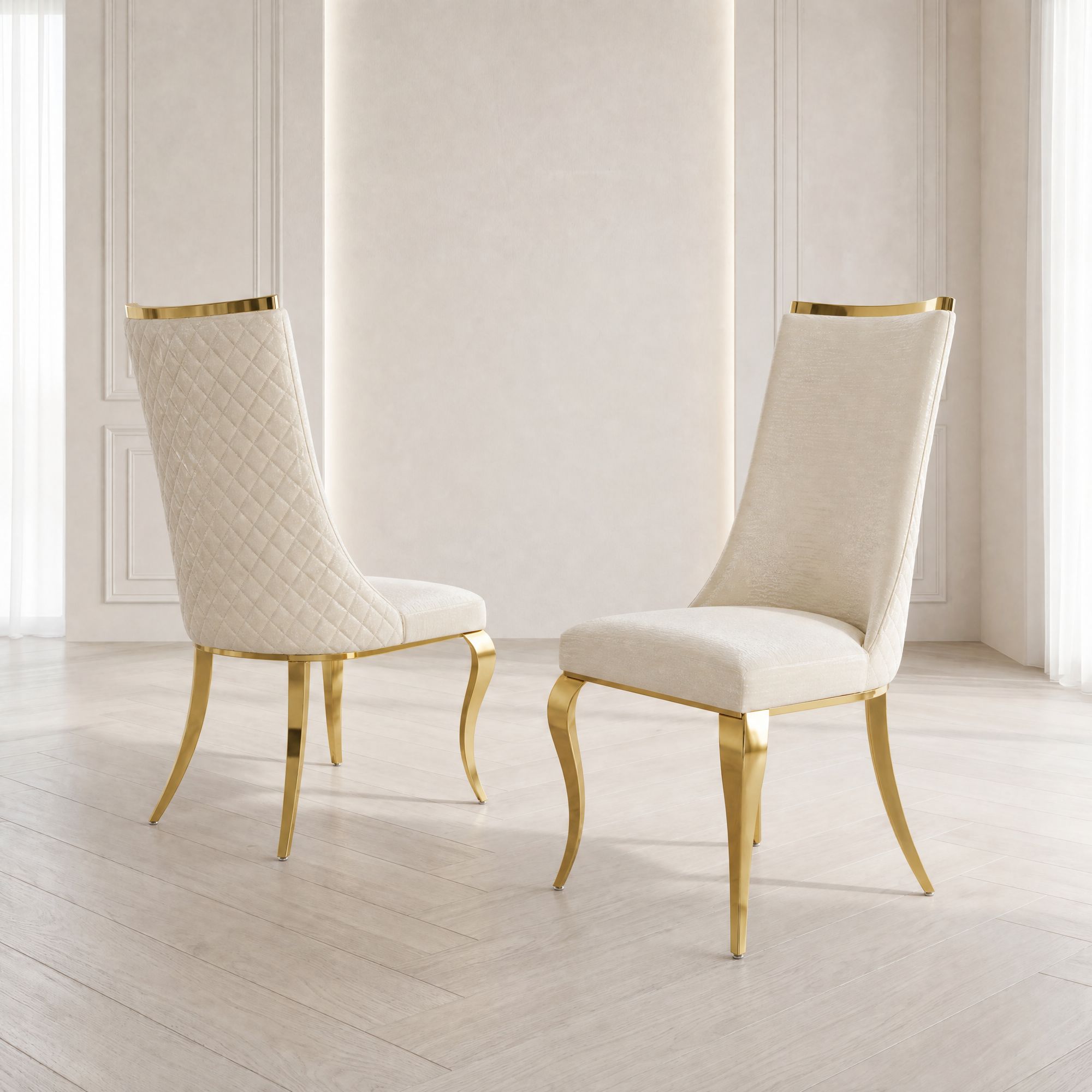 stainless steel dining chairs, high back upholstered dining chairs, cream pu leather dining chairs