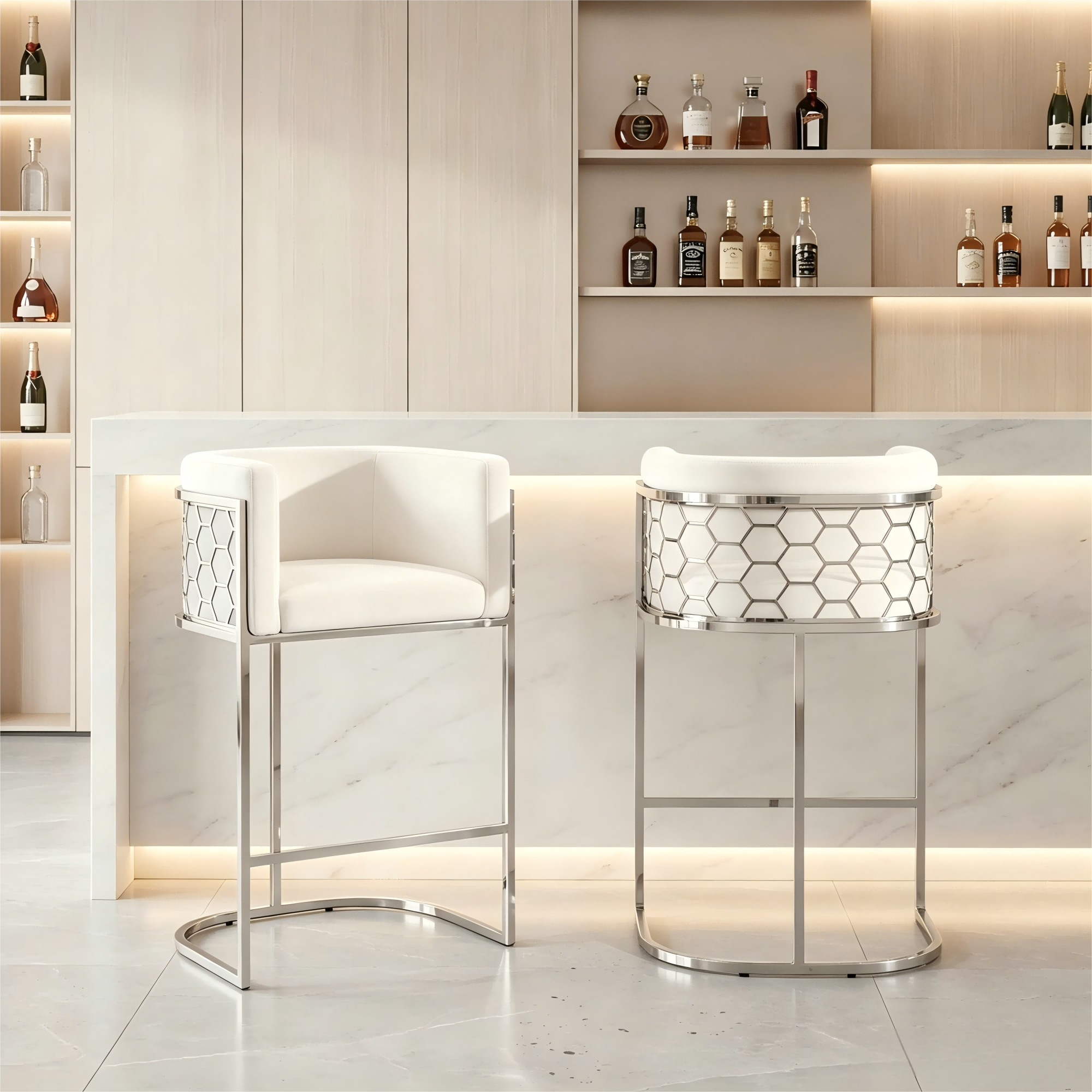 silver stainless steel bar stools, pu counter stools, modern bar chairs