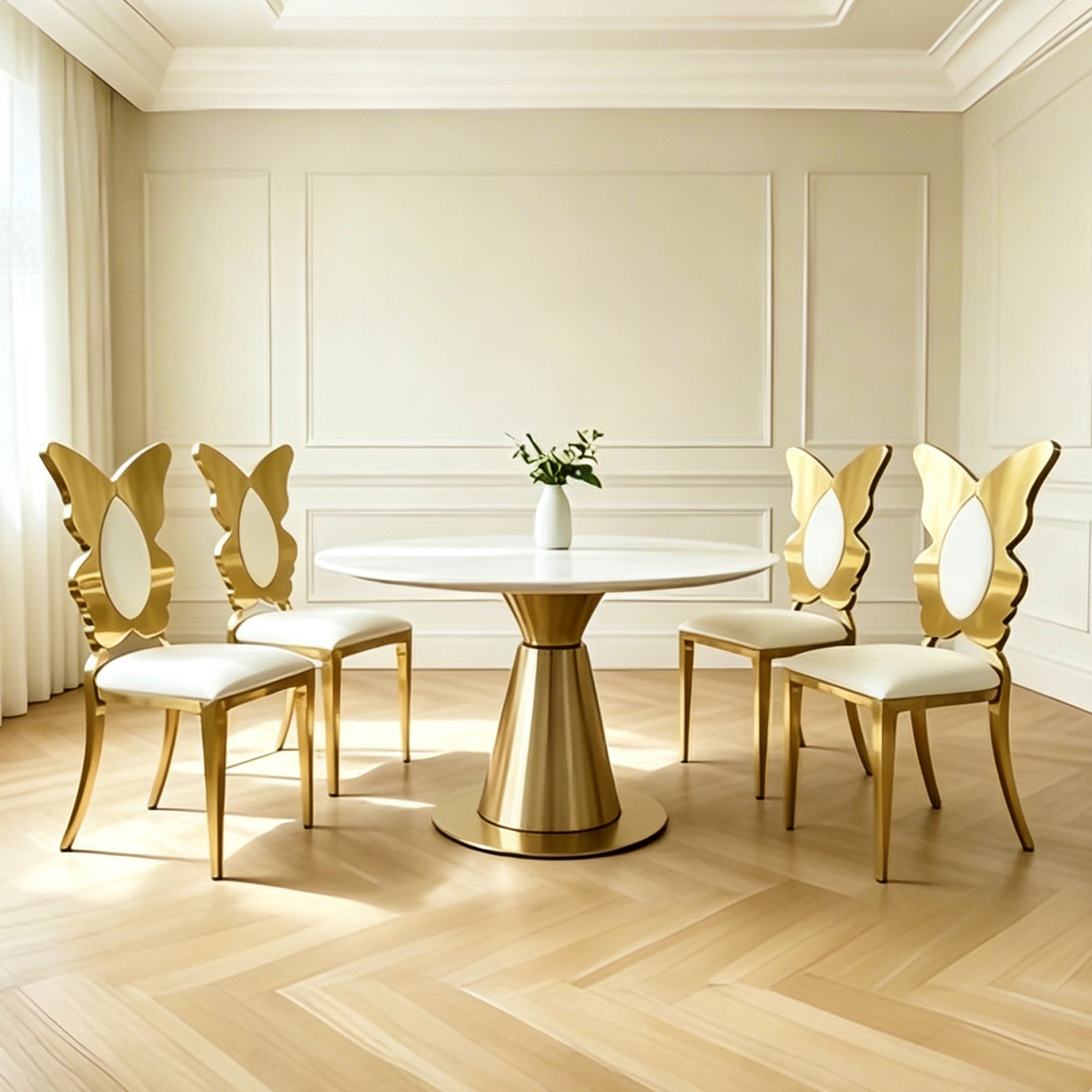 Dining Chairs And Kitchen Chairs, Modern Upholstered PU Leather Accent Chair with Stainless Steel Back And Legs, Gold
