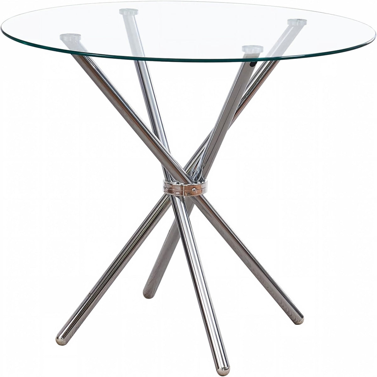 Glass Dining Table Round Kitchen Table with 4 Silver Chrome Legs-DT007