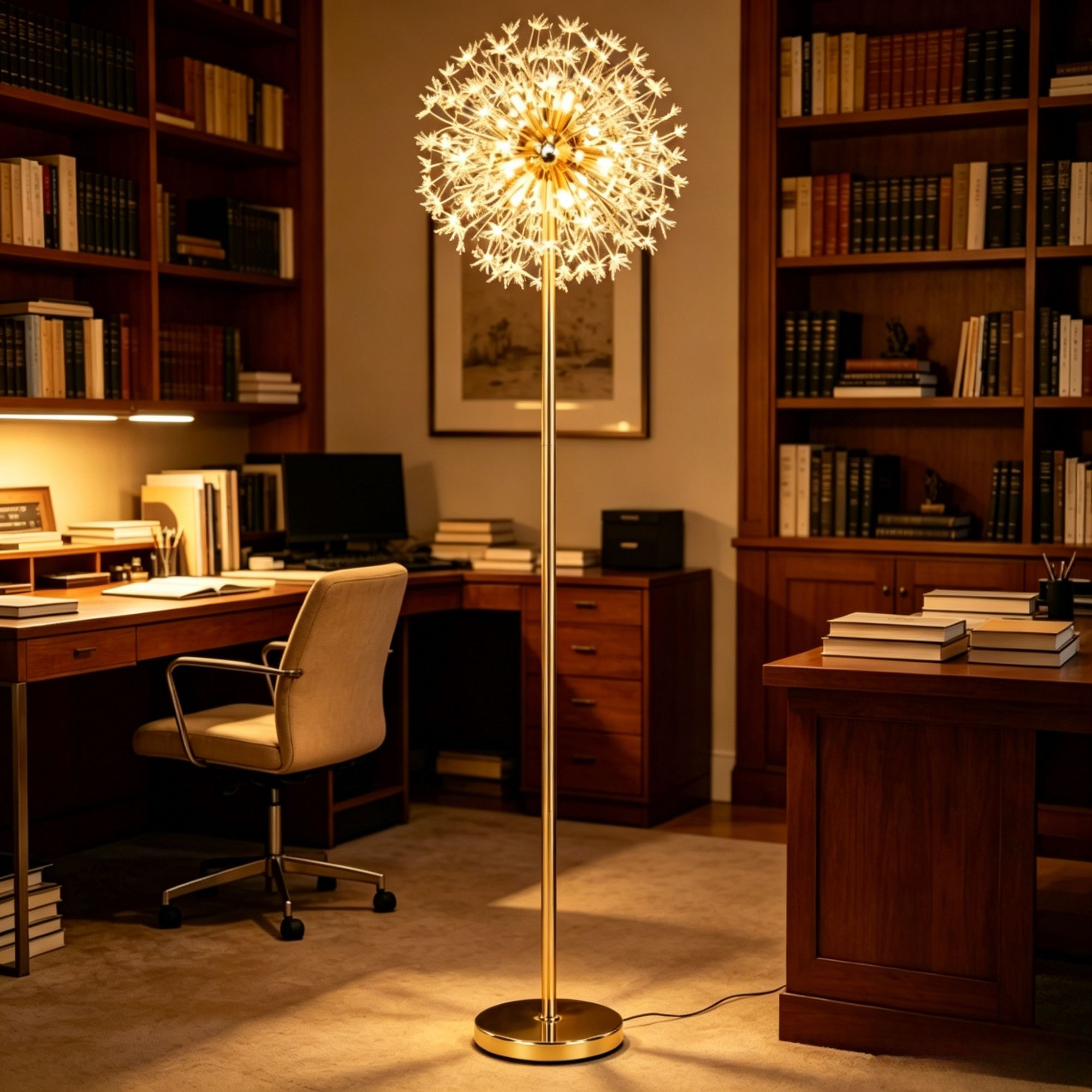 Nordic Luxury Crystal Dandelion Firework Floor Lamp, Handmade 3-Color Dimmable LED Corner Ambient Light, Modern Minimalist Art Floor Lamp for Living Room Bedroom Bedside Dining Bar Commercial Club Home Soft Furnishing Decoration