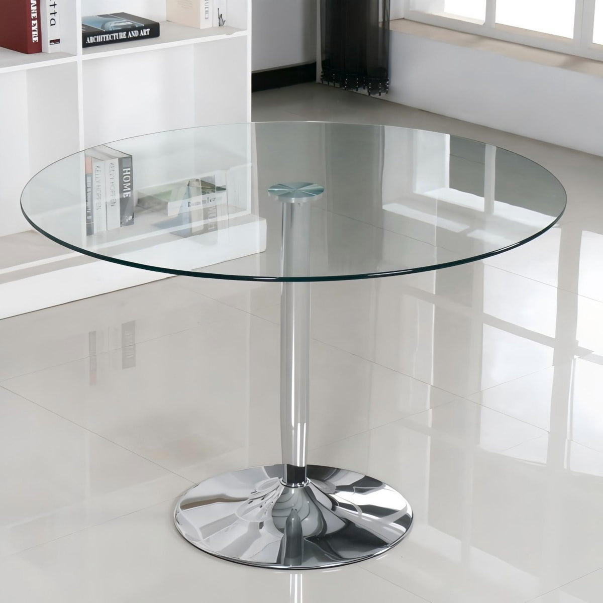 Clear Glass Round Dining Table with Chrome Metal Base-DT008