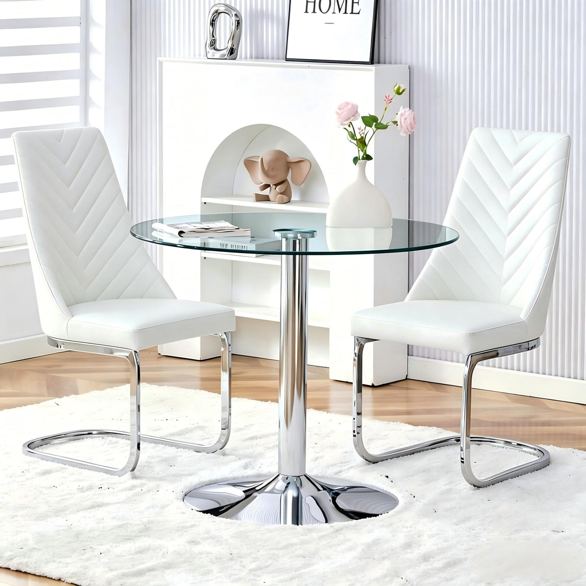 Clear Glass Round Dining Table with Chrome Metal Base-DT008