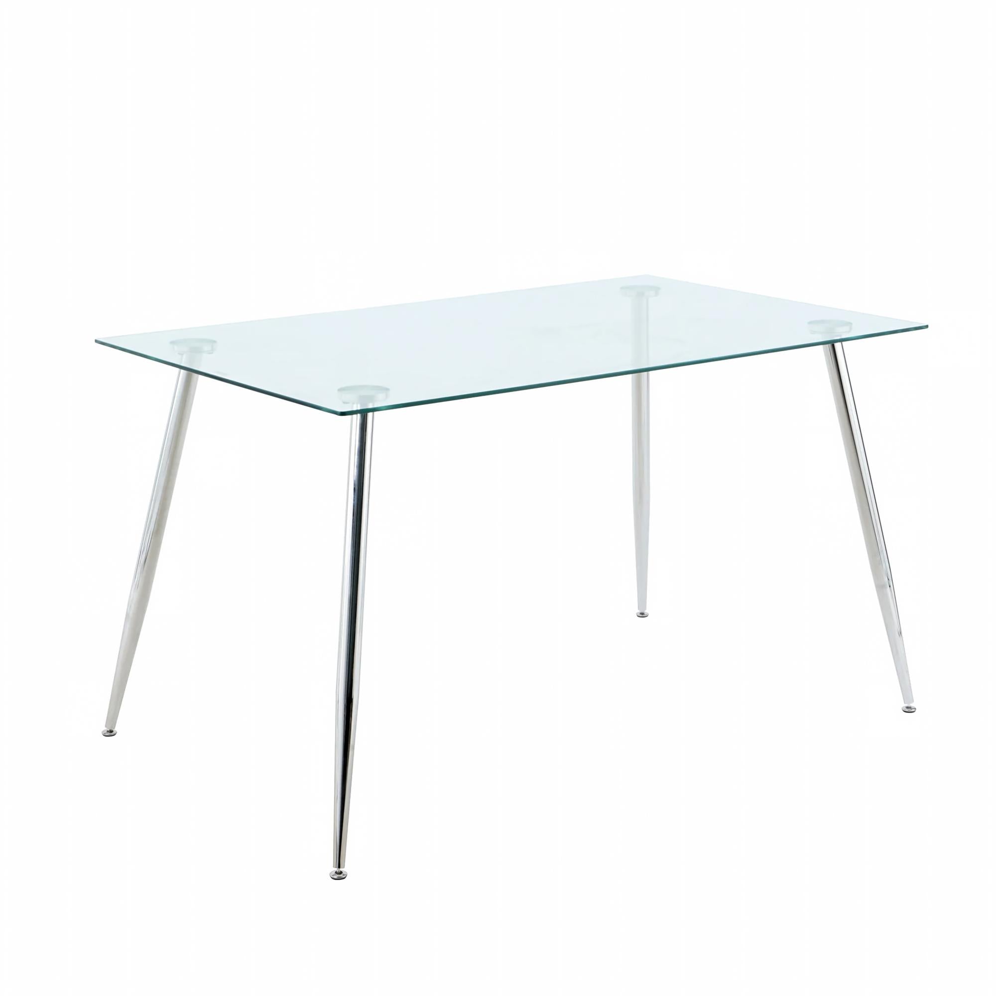 Modern Simple Rectangular Glass Dining Table, Solid Tempered Glass Tabletop-DT009