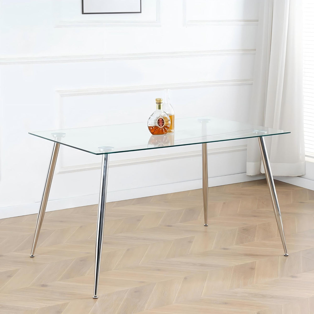 Modern Simple Rectangular Glass Dining Table, Solid Tempered Glass Tabletop-DT009
