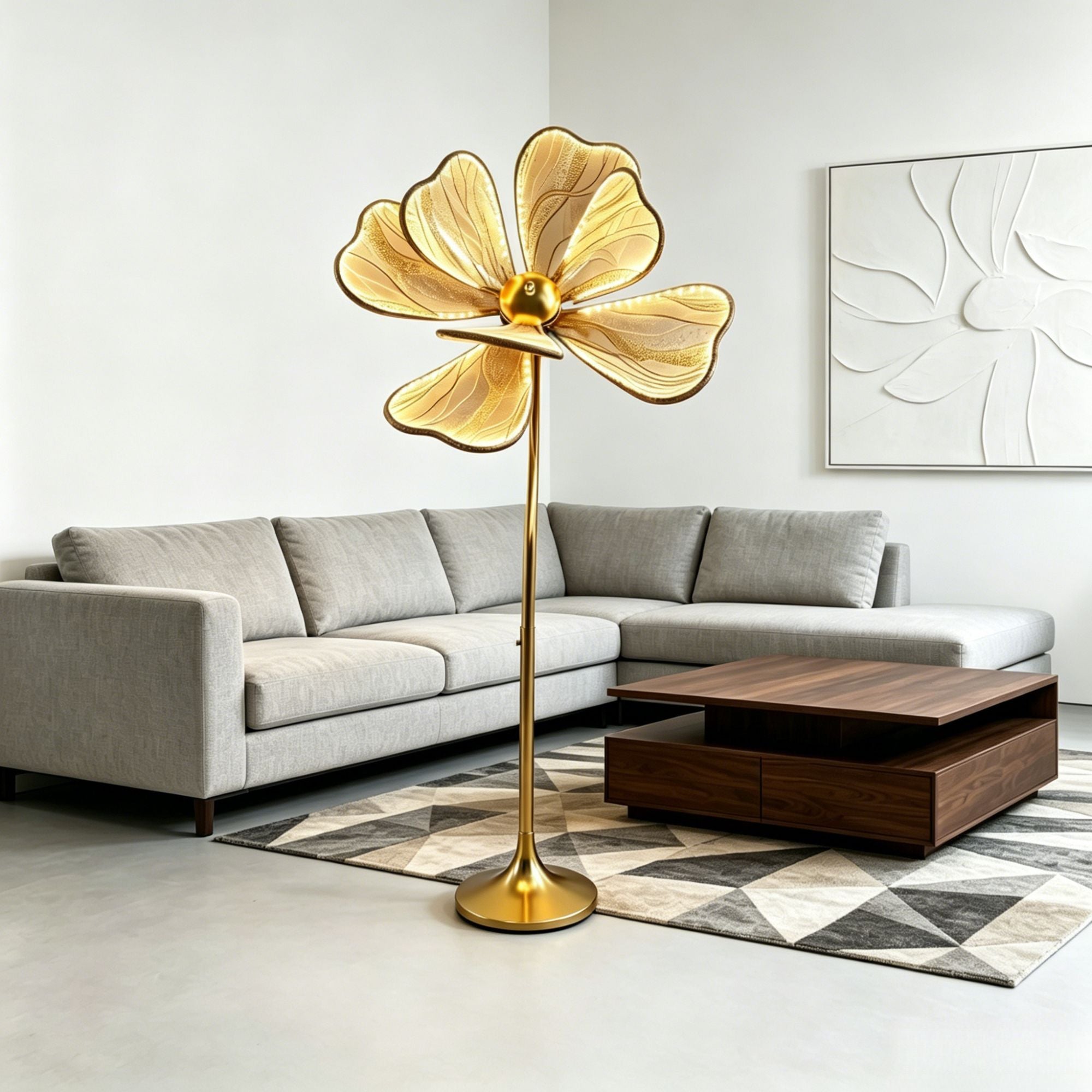 3D Peony LED Floor Lamp, Gold Adjustable Wedding Aisle Decor Light