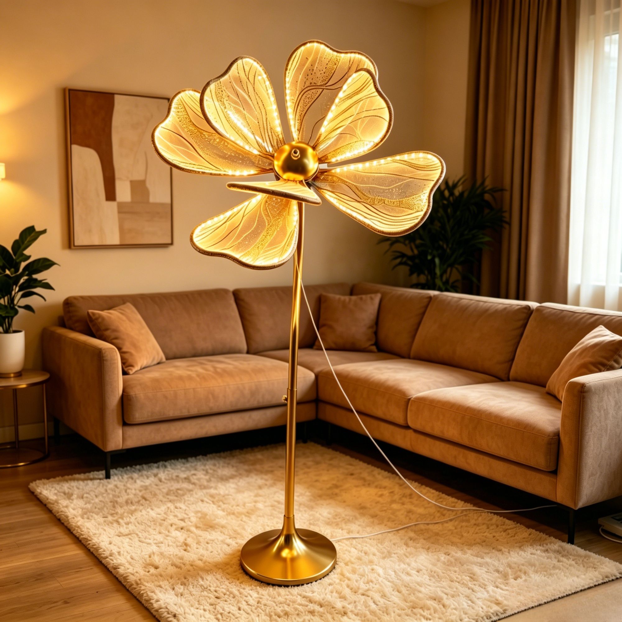 3D Peony LED Floor Lamp, Gold Adjustable Wedding Aisle Decor Light