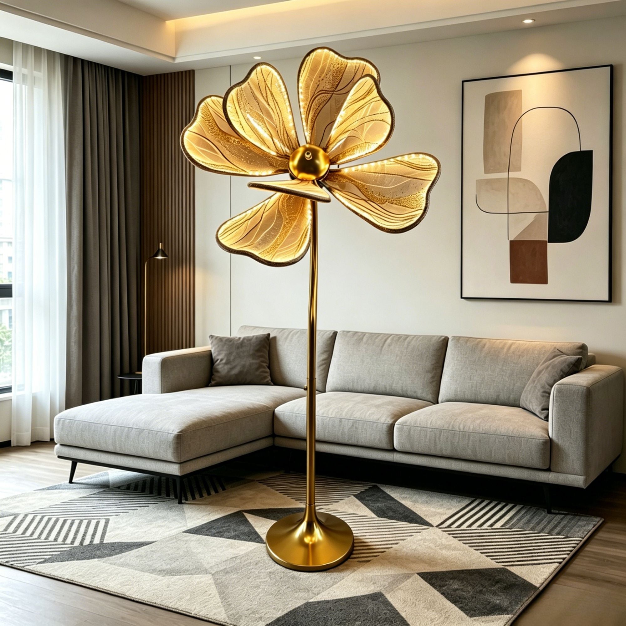 3D Peony LED Floor Lamp, Gold Adjustable Wedding Aisle Decor Light