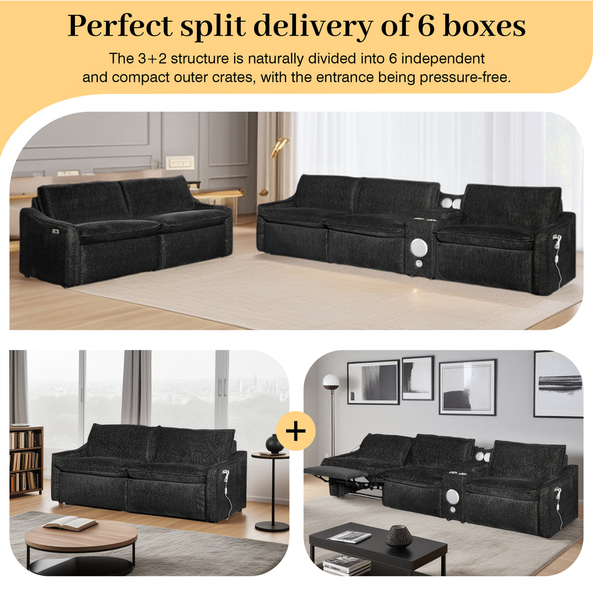 Black Electric Recliner Sofa Set