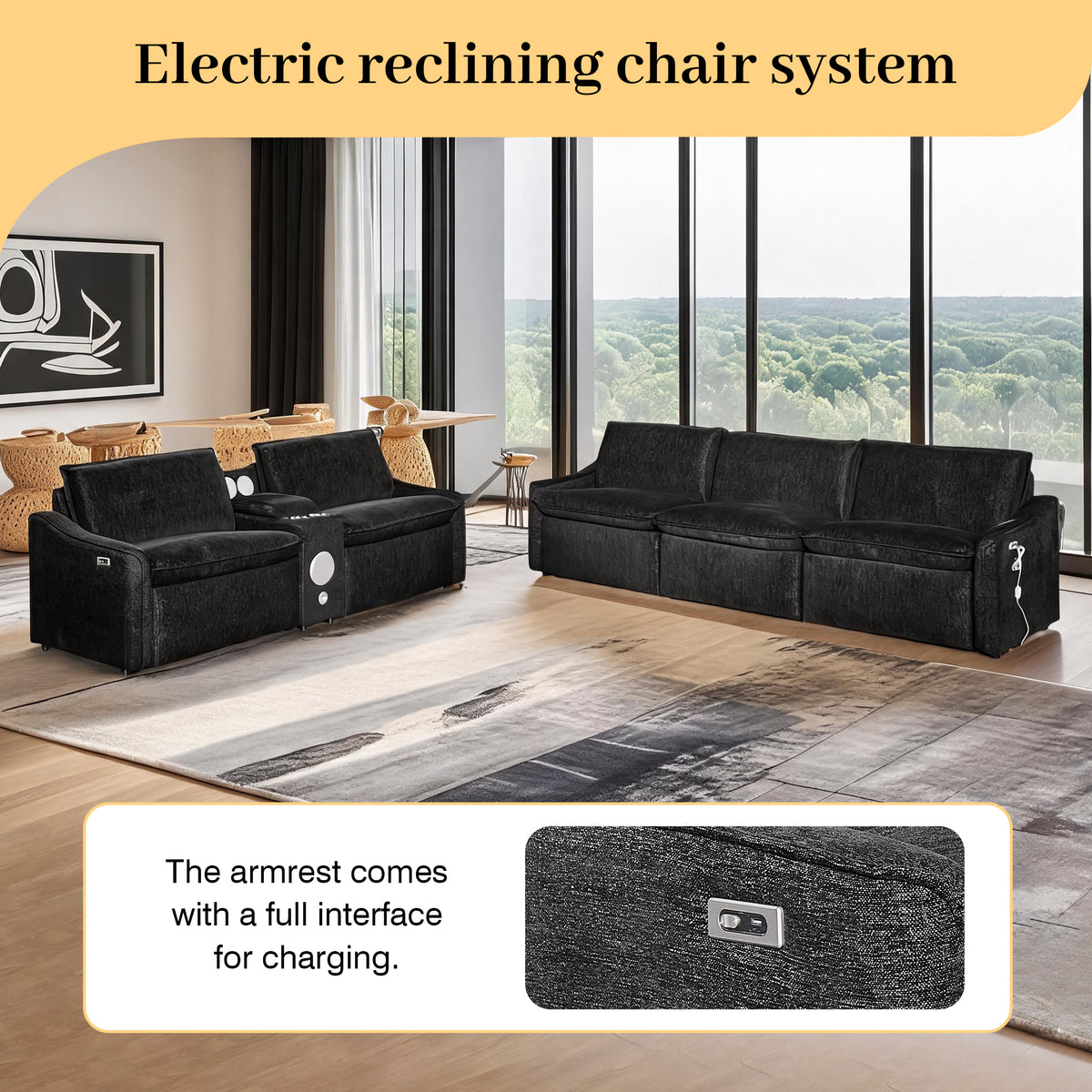Black Electric Recliner Sofa Set