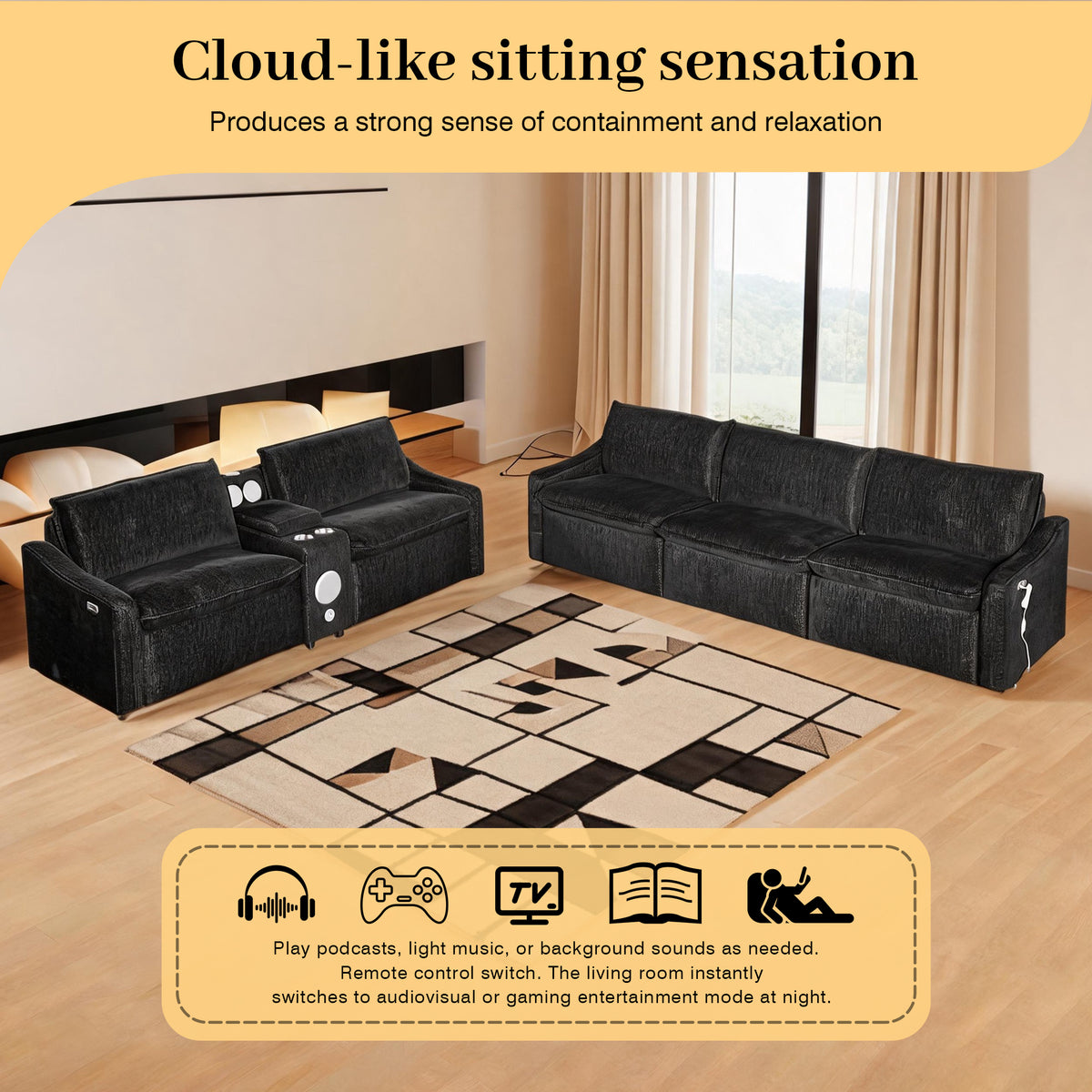 Black Electric Recliner Sofa Set
