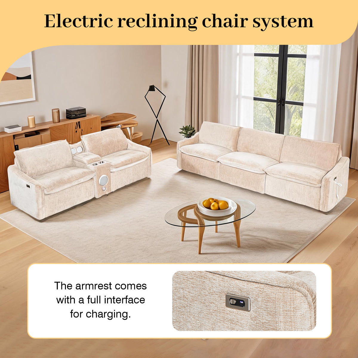Brown Electric Recliner Sofa Set