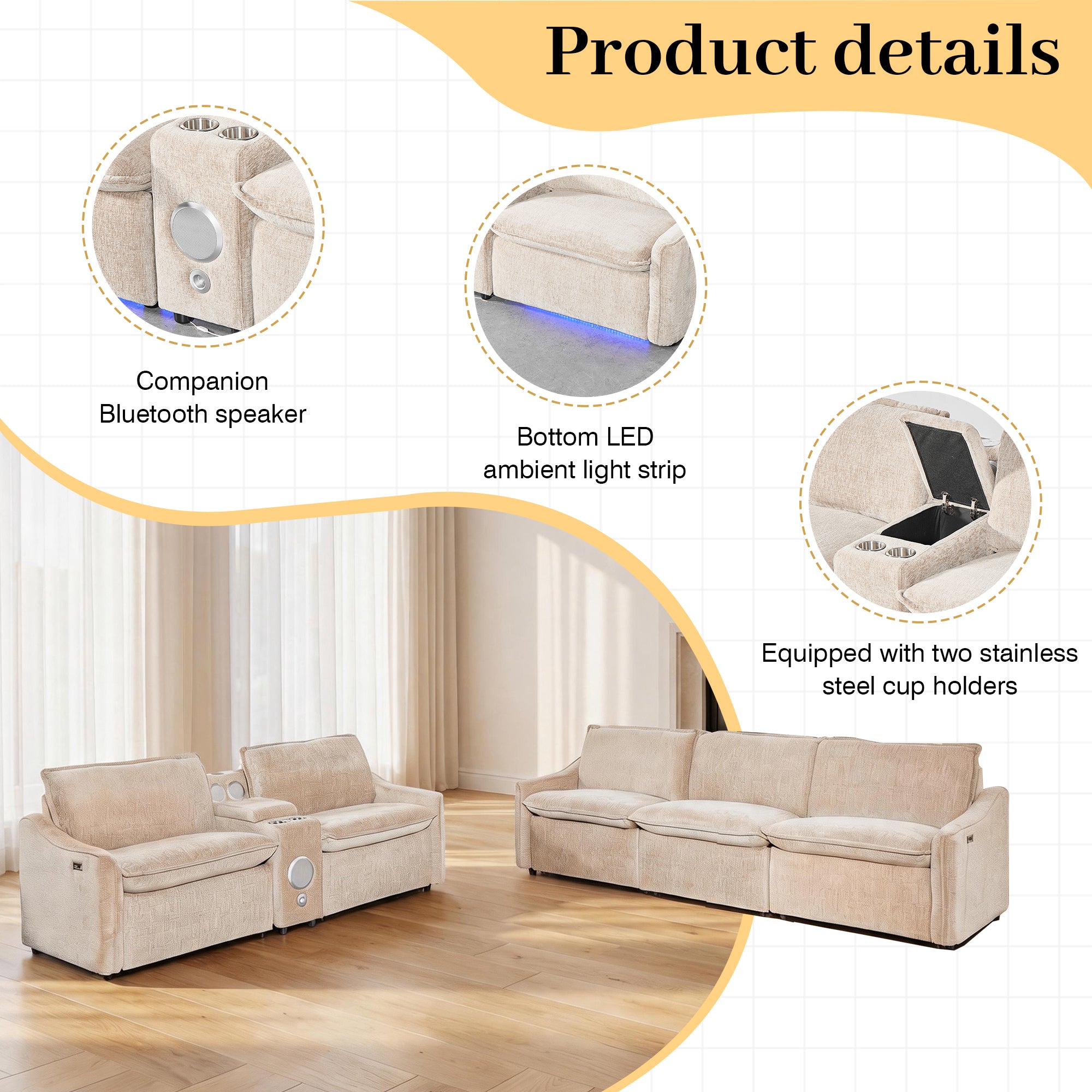 Brown Electric Recliner Sofa Set