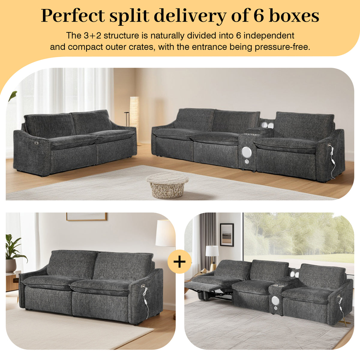 Grey Electric Recliner Sofa Set