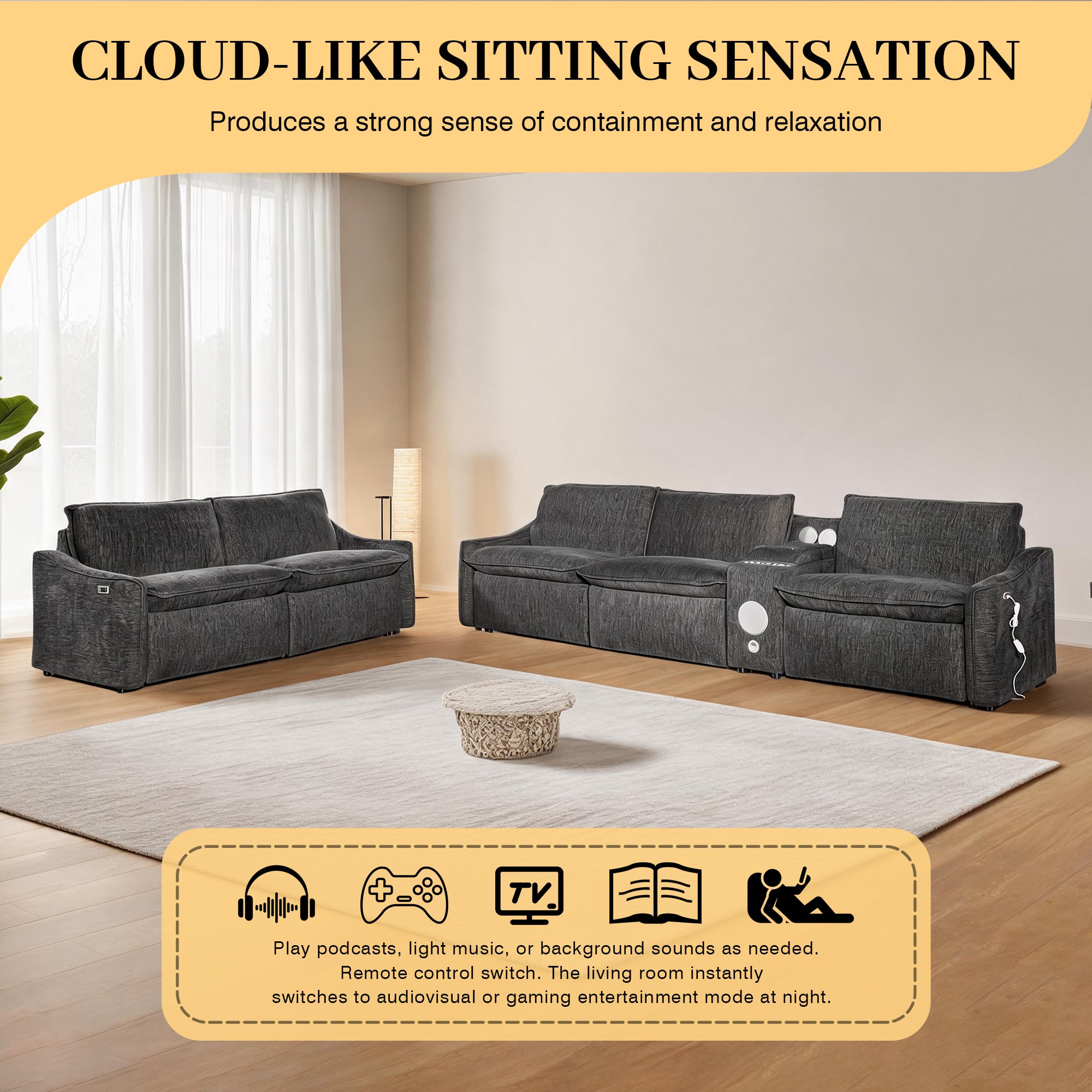 Grey Electric Recliner Sofa Set