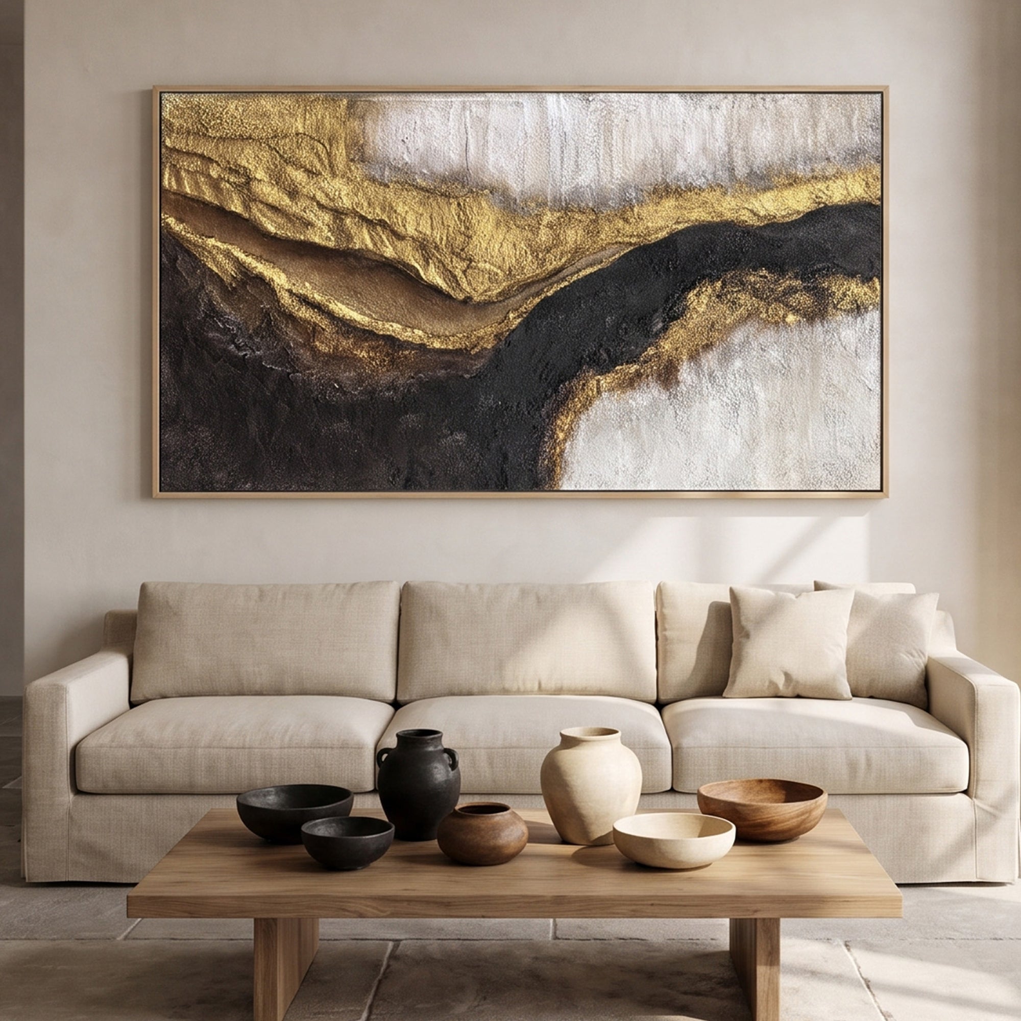 Pure Handmade Brown Gold Abstract Textured Linen Oil Painting
