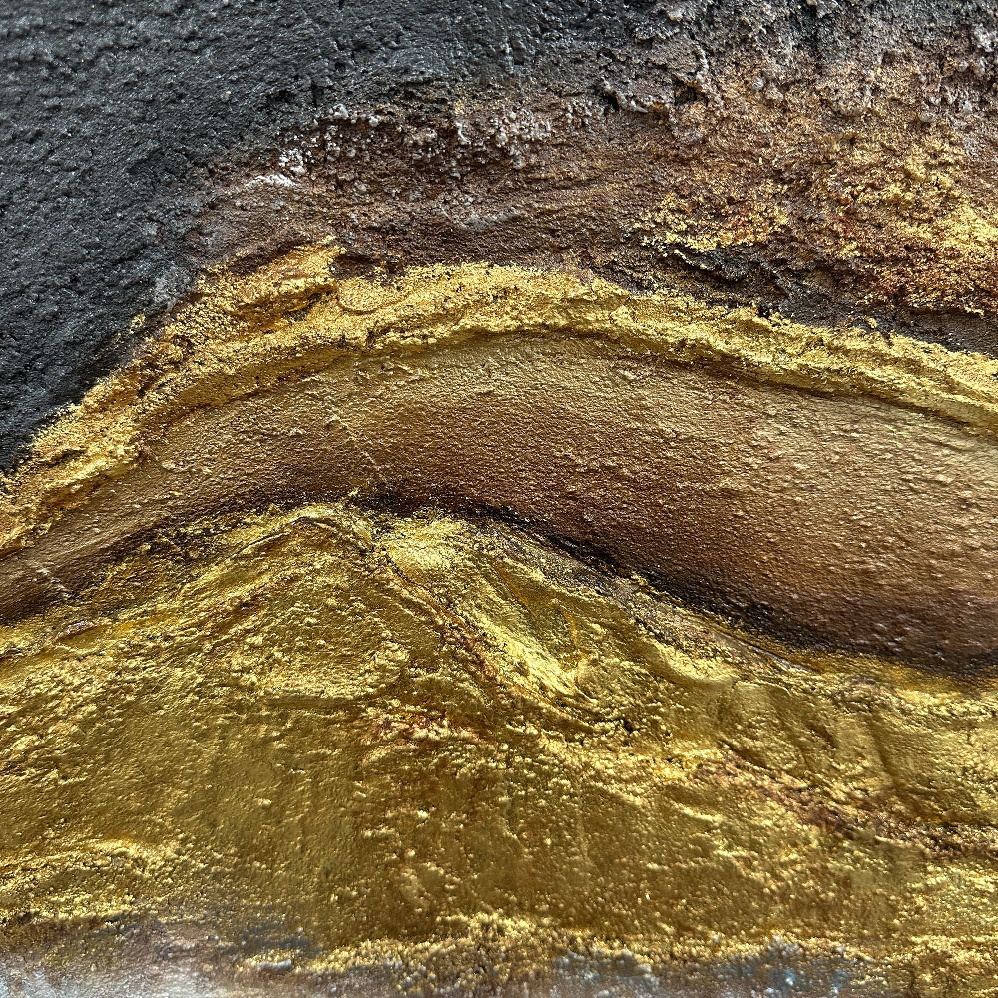 Pure Handmade Brown Gold Abstract Textured Linen Oil Painting