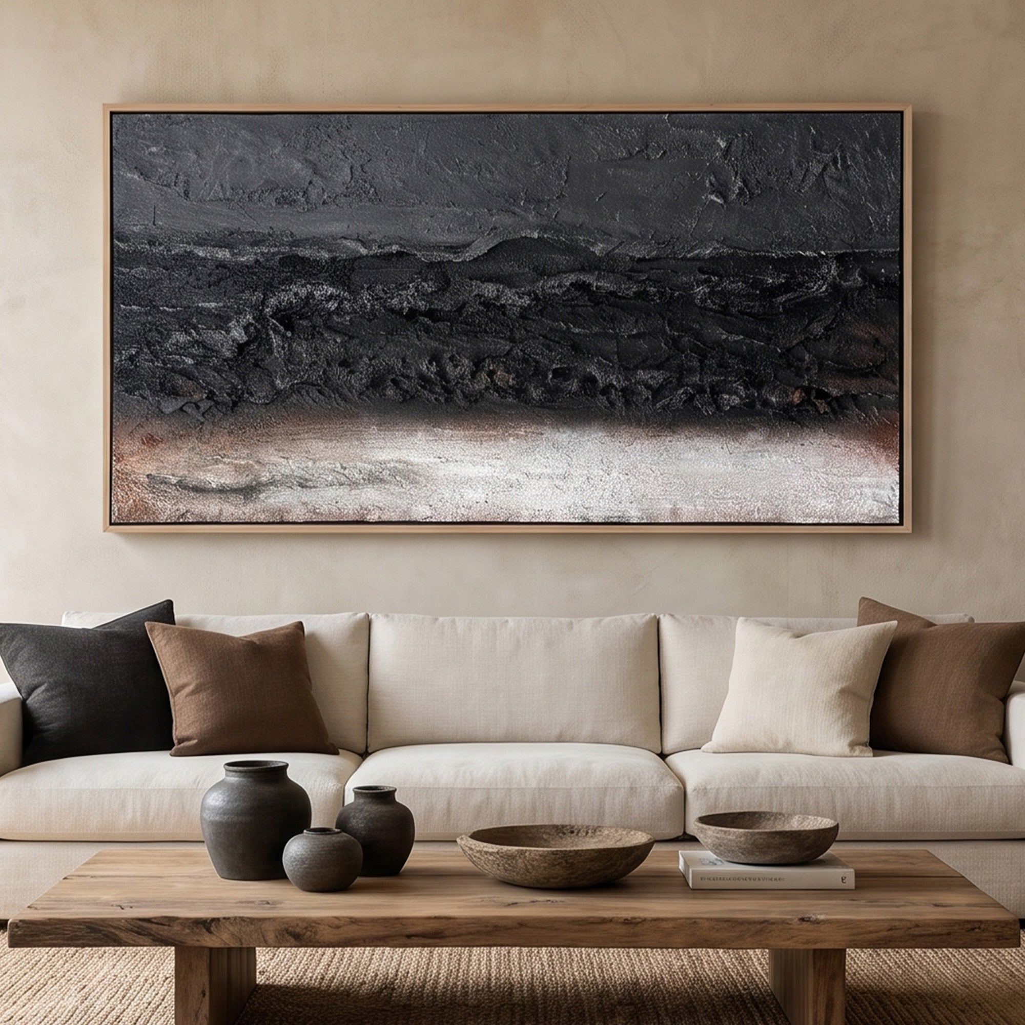 Pure Handmade Neutral Tone Abstract Impasto Linen Oil Painting