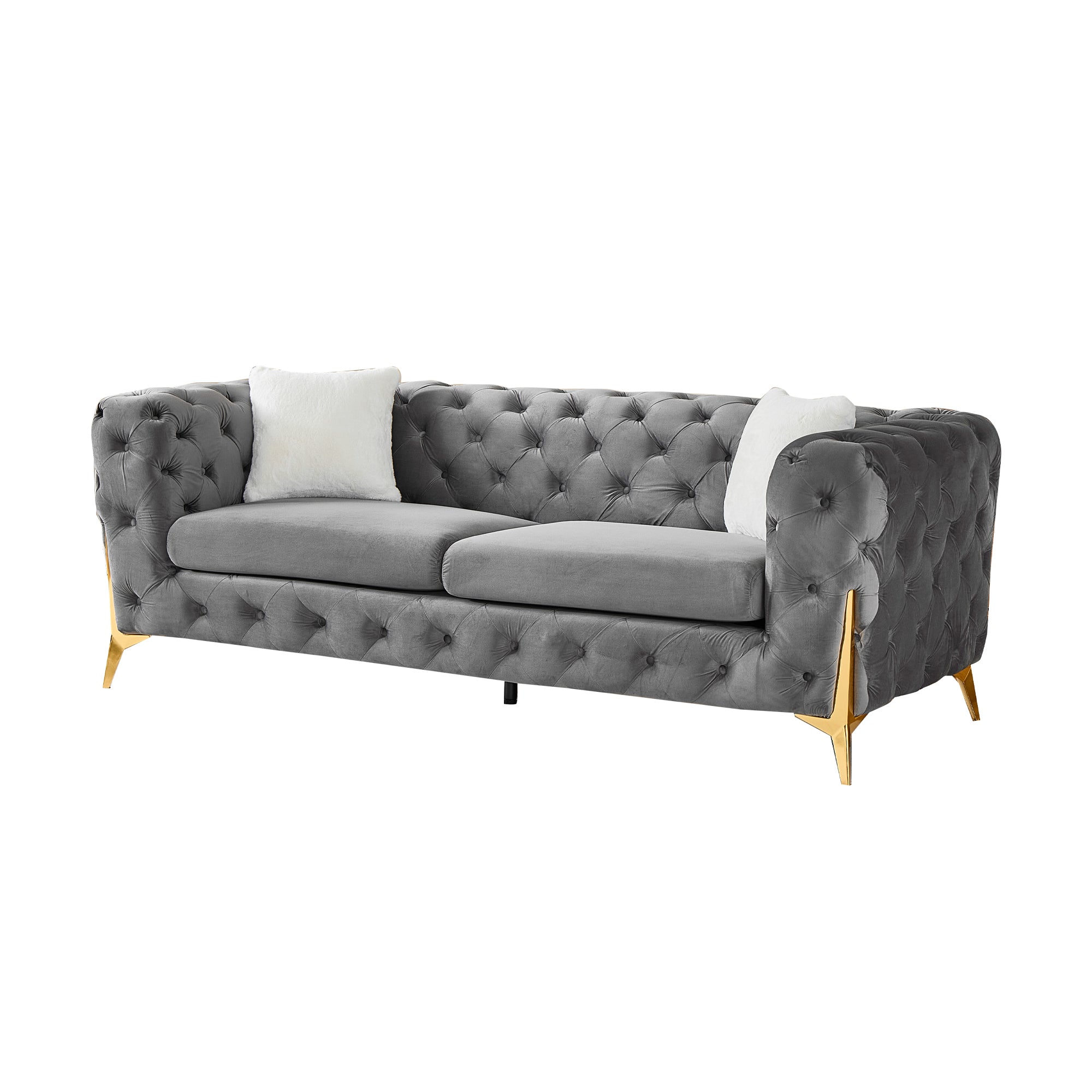 Grey 3S Chesterfield Sofa, Tufted Velvet Sofa, 3 Seater Sofa, Living Room Couch, Classic Button Tuft Sofa