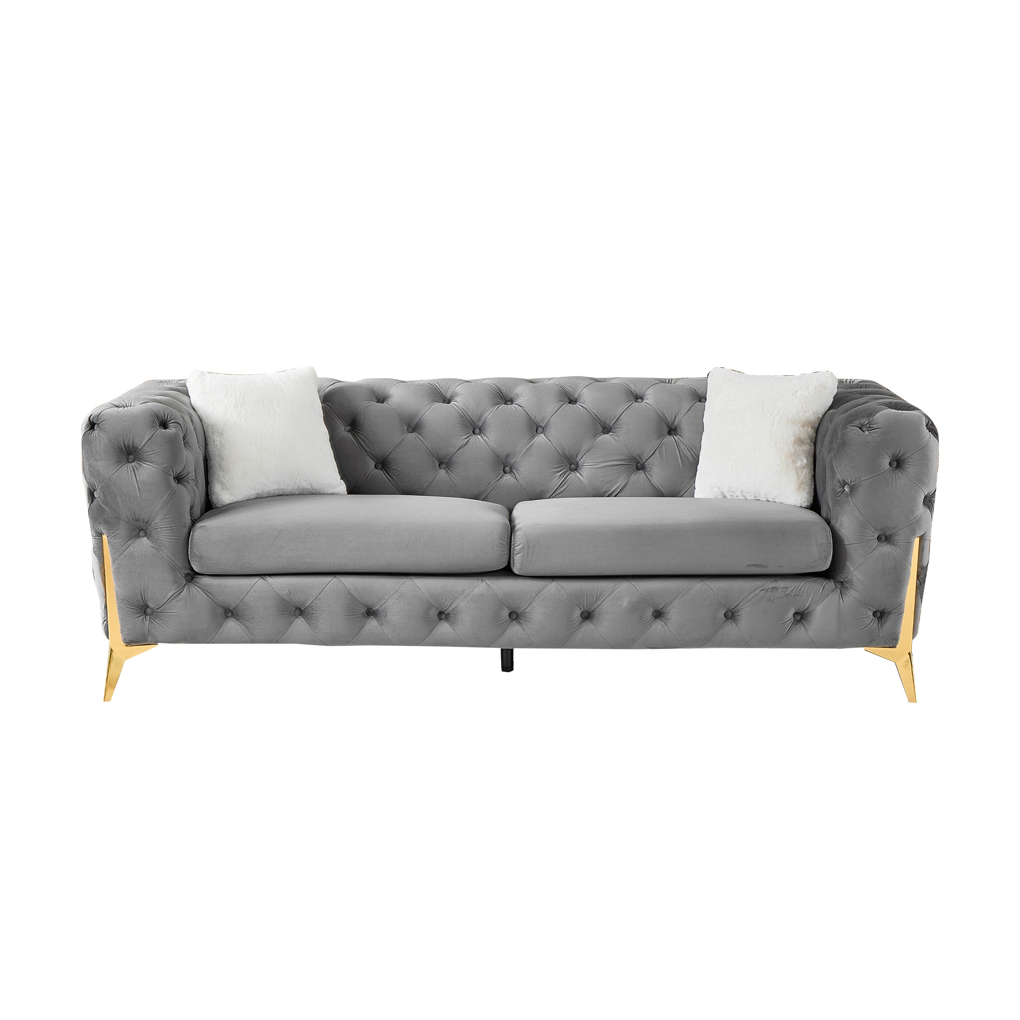 Grey 3S Chesterfield Sofa, Tufted Velvet Sofa, 3 Seater Sofa, Living Room Couch, Classic Button Tuft Sofa