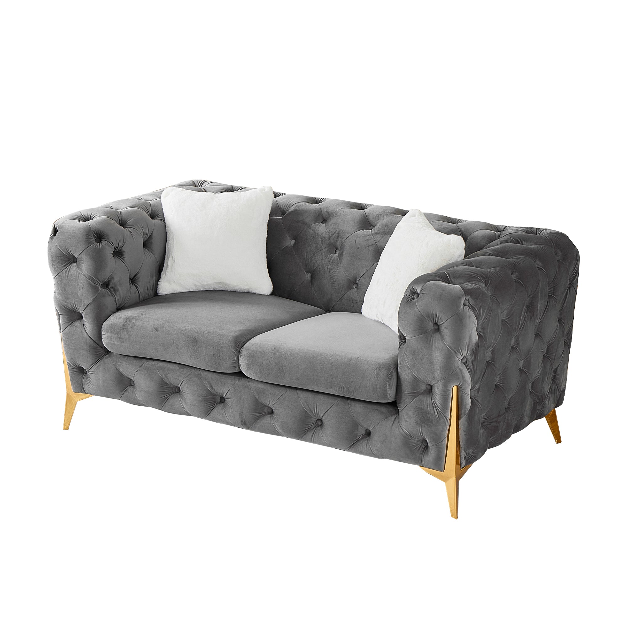 Grey 2S Chesterfield Sofa, Tufted Velvet Sofa, 2 Seater Sofa, Living Room Couch, Classic Button Tuft Sofa