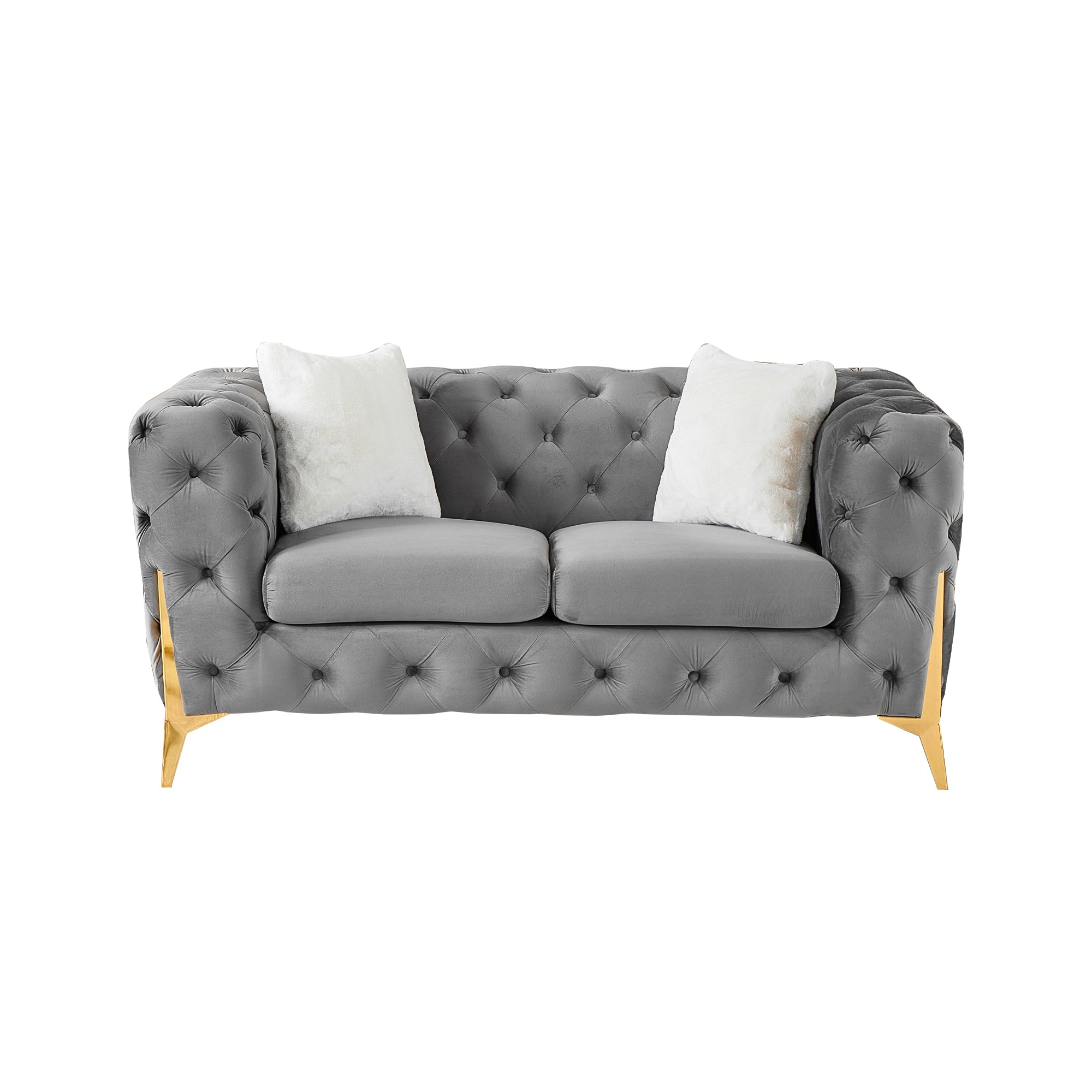 Grey 2S Chesterfield Sofa, Tufted Velvet Sofa, 2 Seater Sofa, Living Room Couch, Classic Button Tuft Sofa