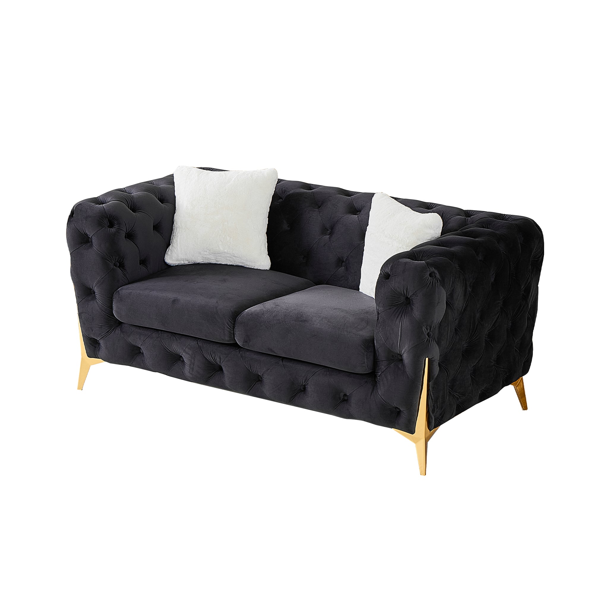 Black 2S Chesterfield Sofa, Tufted Velvet Sofa, 2 Seater Sofa, Living Room Couch, Classic Button Tuft Sofa