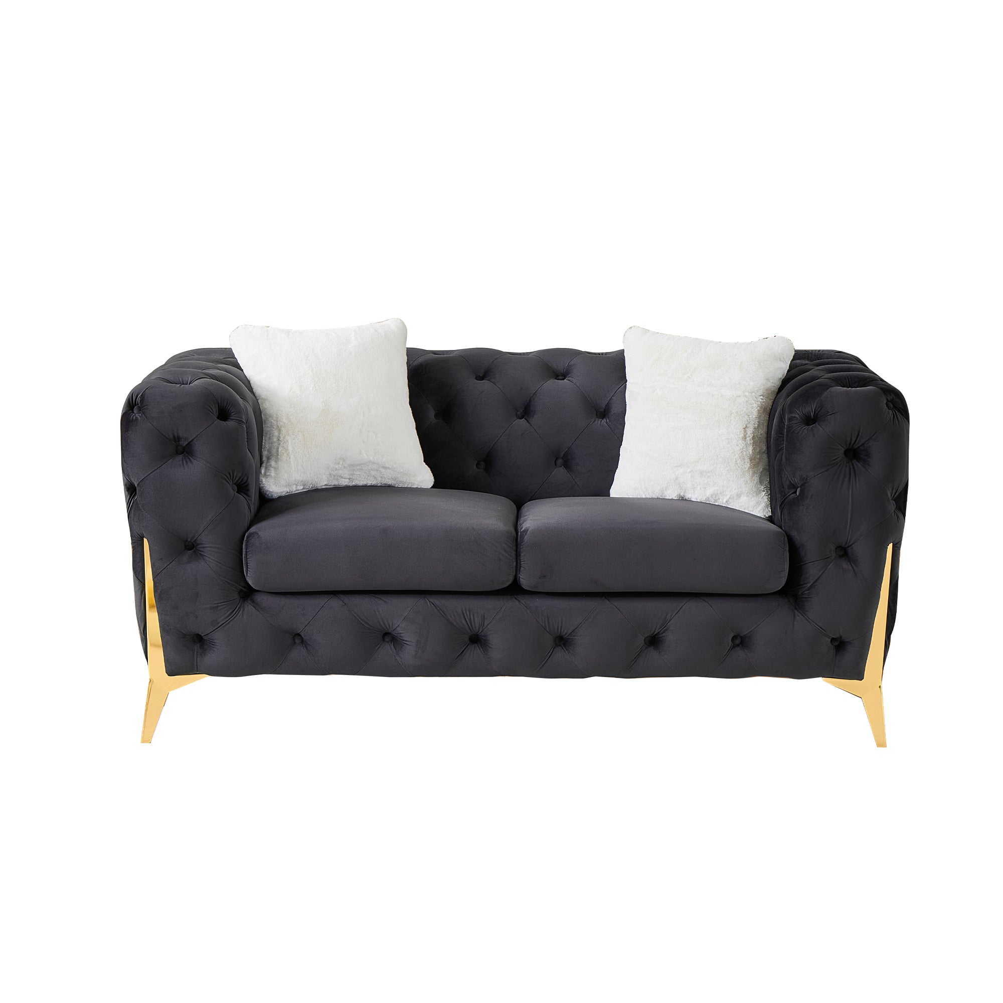 Black 2S Chesterfield Sofa, Tufted Velvet Sofa, 2 Seater Sofa, Living Room Couch, Classic Button Tuft Sofa