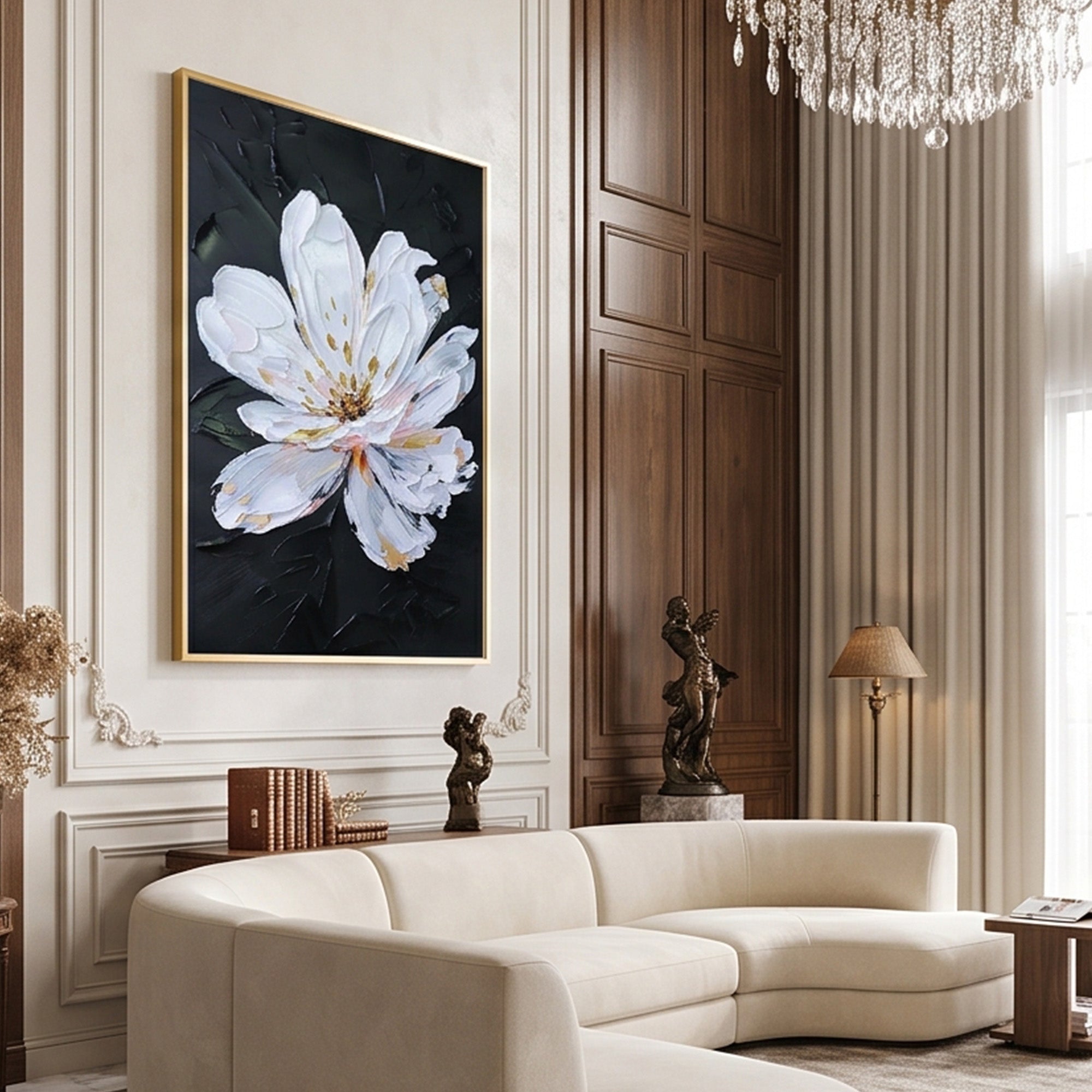 Pure Hand Painted Abstract Oil Painting of Magnolia Flower, Floral Canvas Wall Art for Home Decor