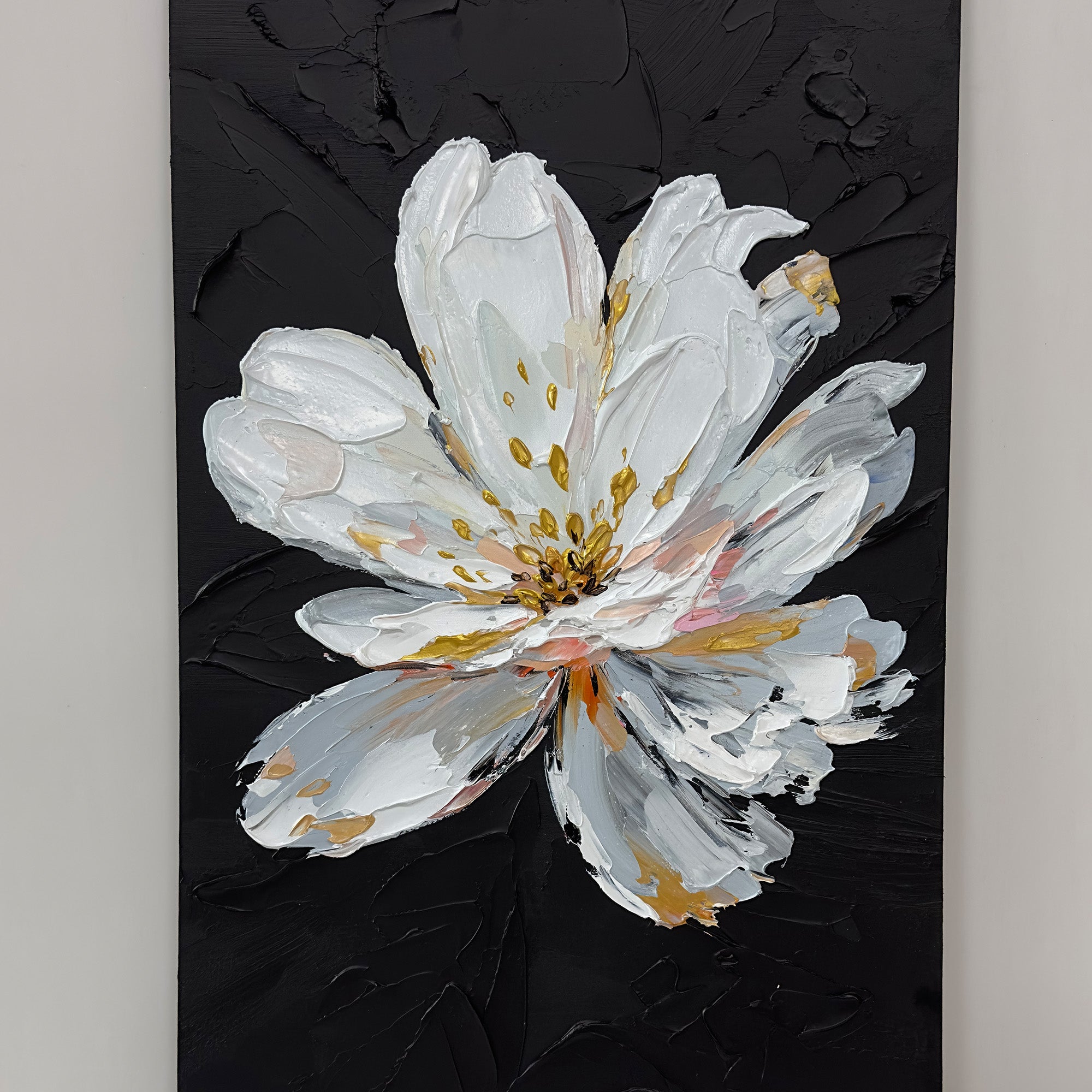 Pure Hand Painted Abstract Oil Painting of Magnolia Flower, Floral Canvas Wall Art for Home Decor