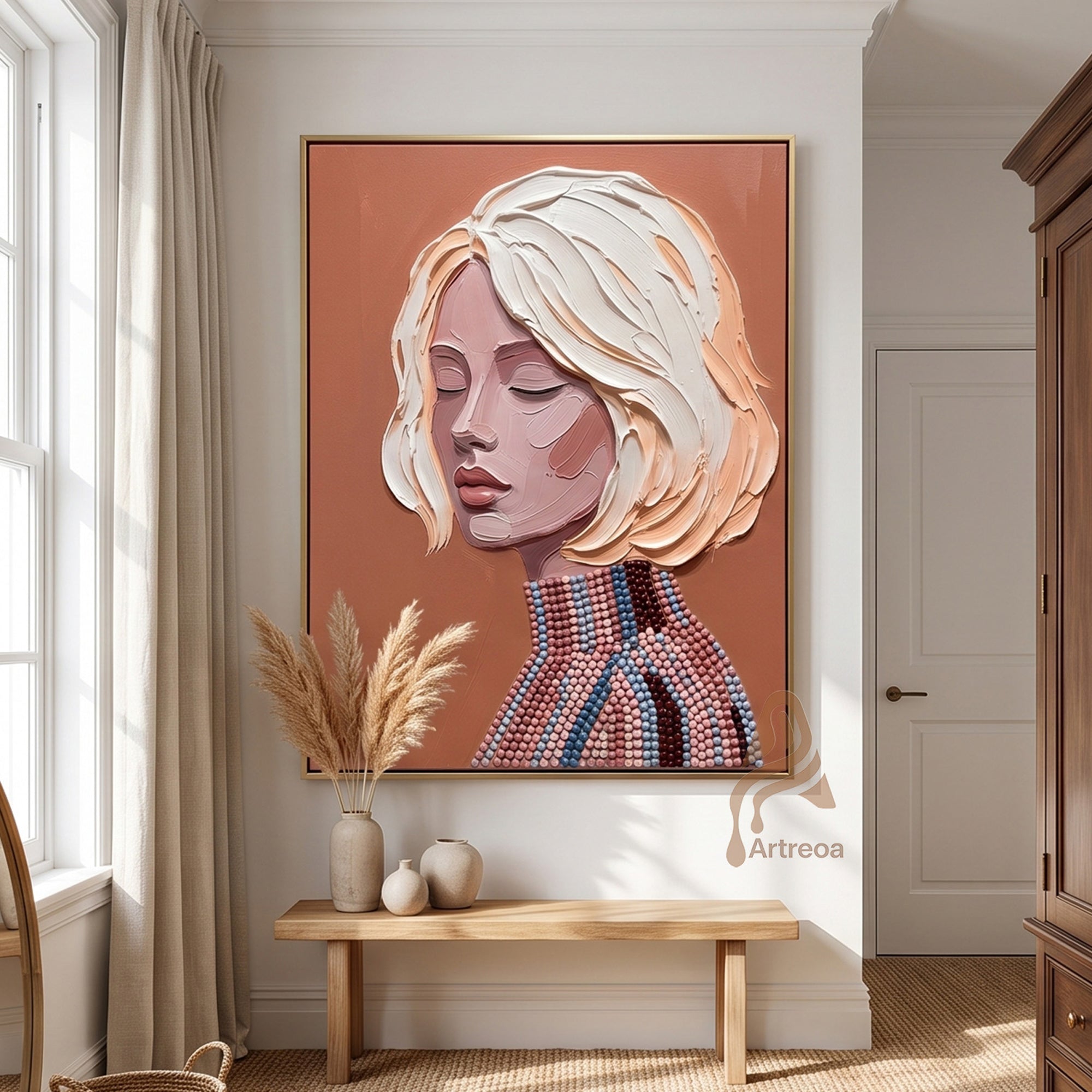 Thick Impasto Oil Painting Abstract Female PortraitModern Home Decor Artwork