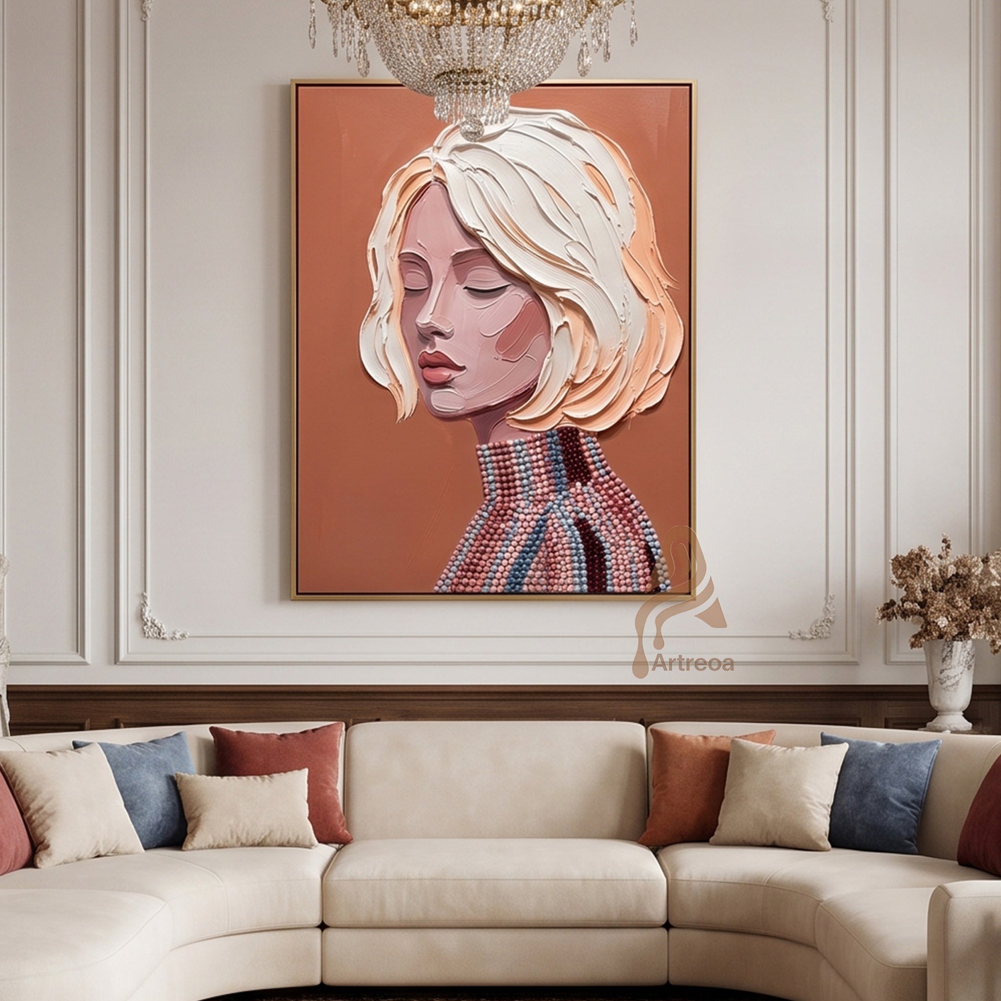 Thick Impasto Oil Painting Abstract Female PortraitModern Home Decor Artwork